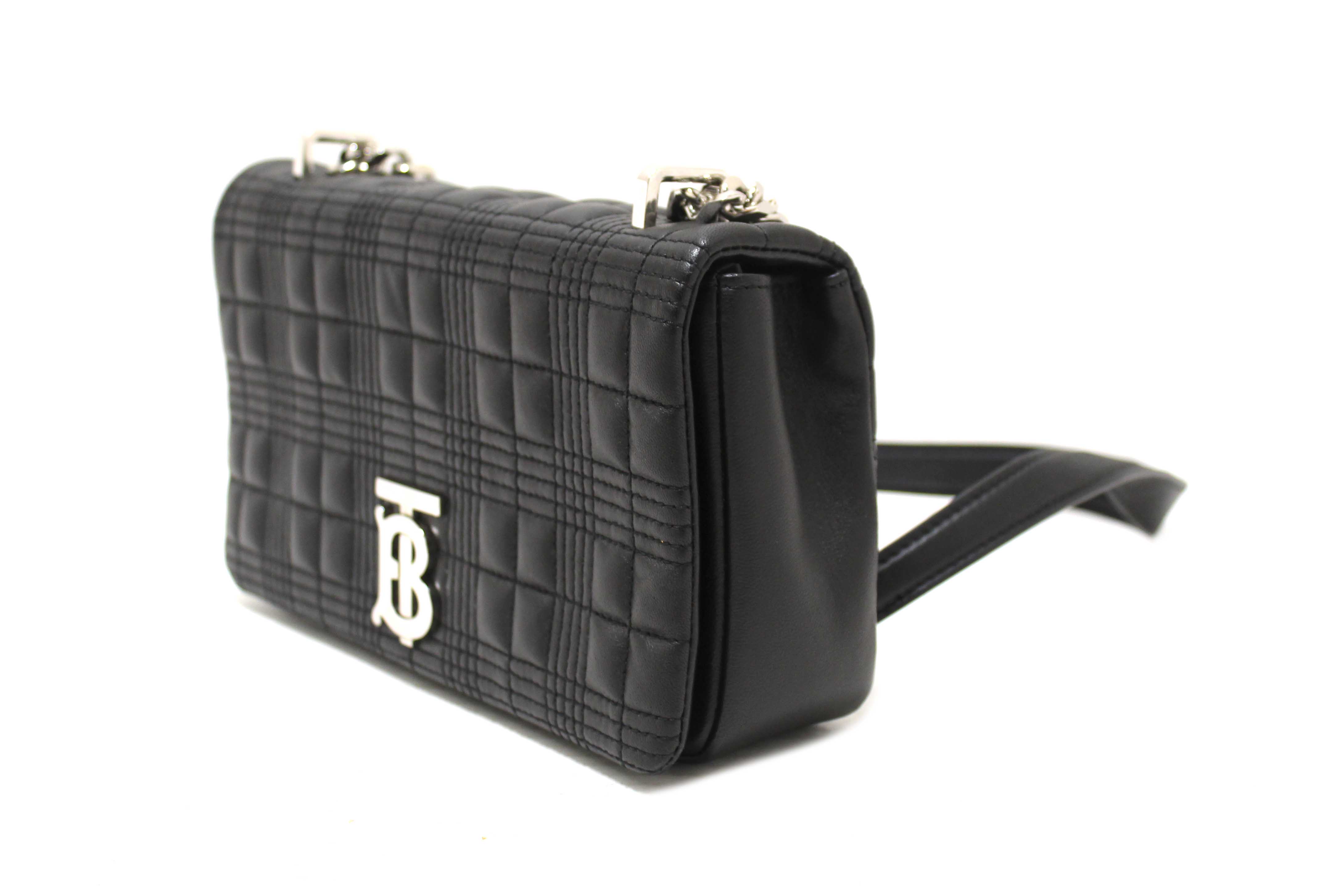 Authentic Burberry Black Lambskin Quilted Medium Lola Crossbody Bag