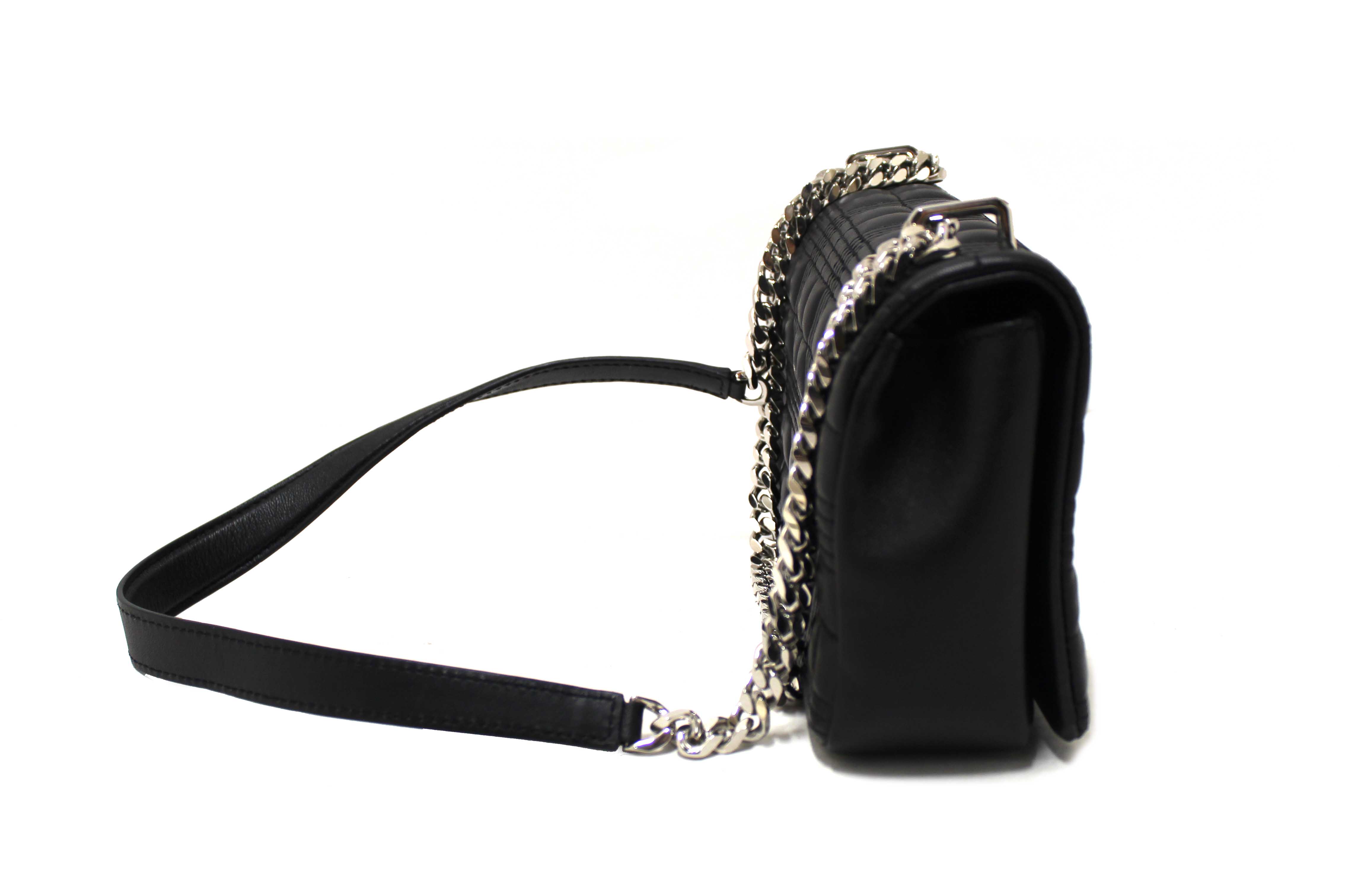 Authentic Burberry Black Lambskin Quilted Medium Lola Crossbody Bag