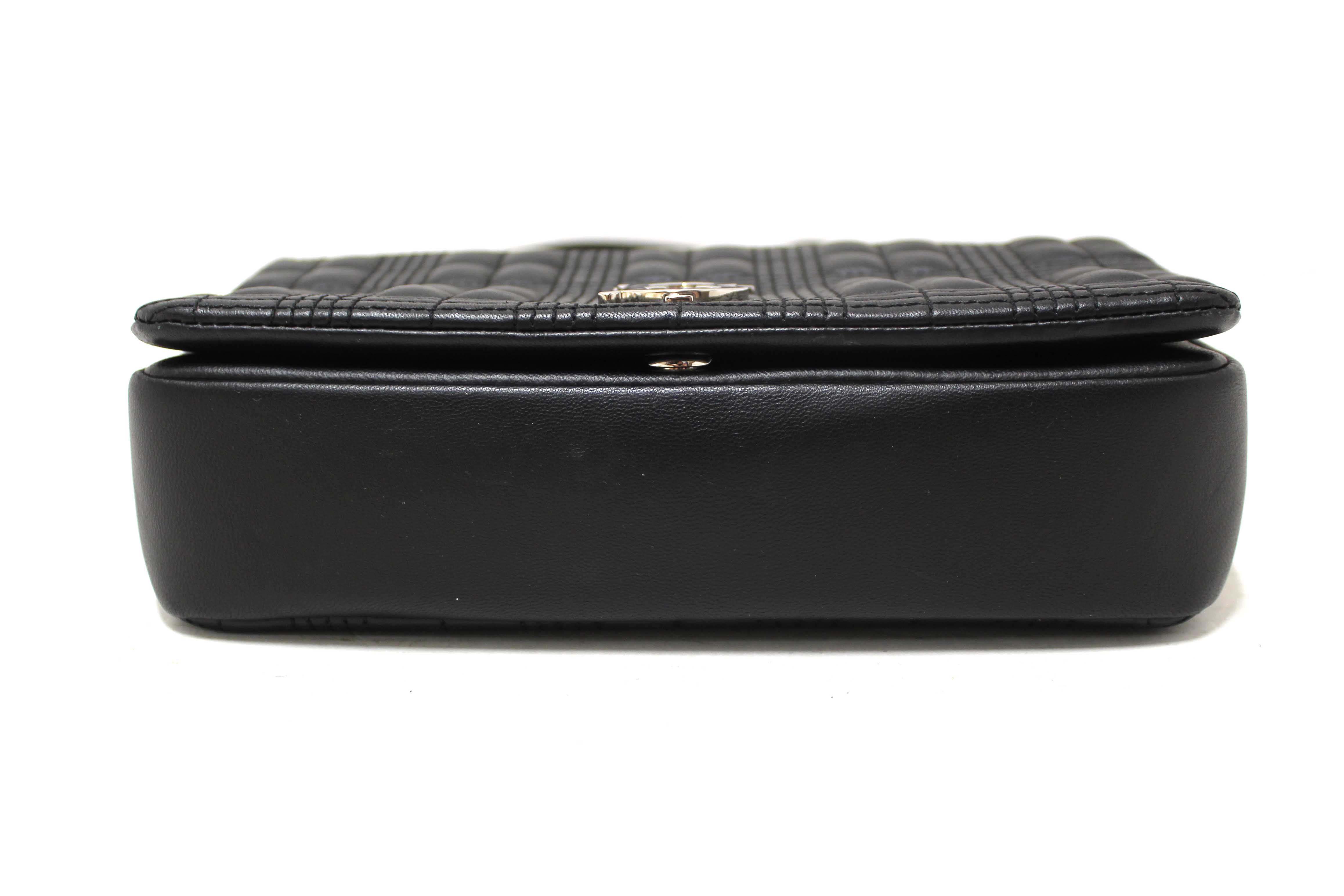 Authentic Burberry Black Lambskin Quilted Medium Lola Crossbody Bag