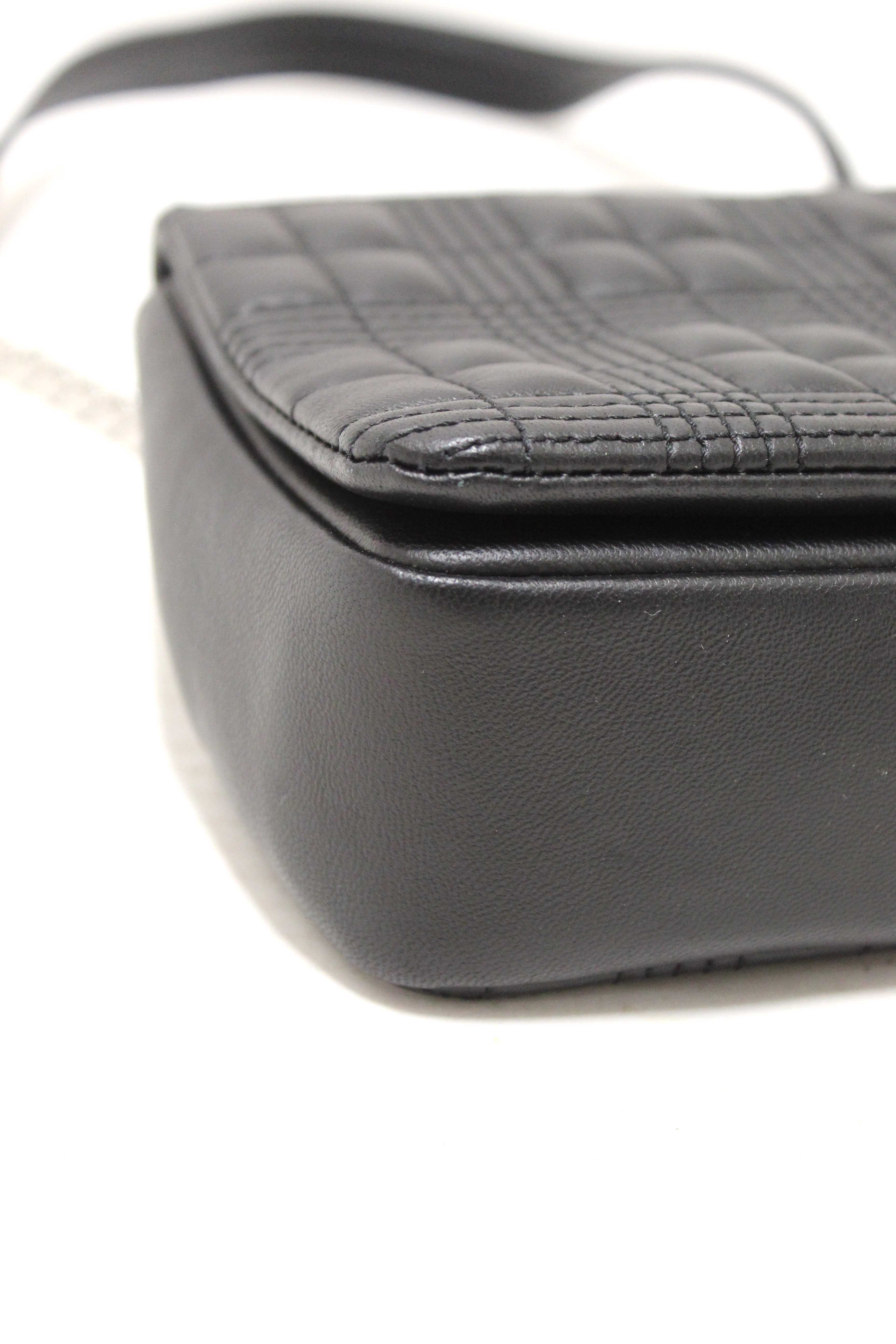 Authentic Burberry Black Lambskin Quilted Medium Lola Crossbody Bag