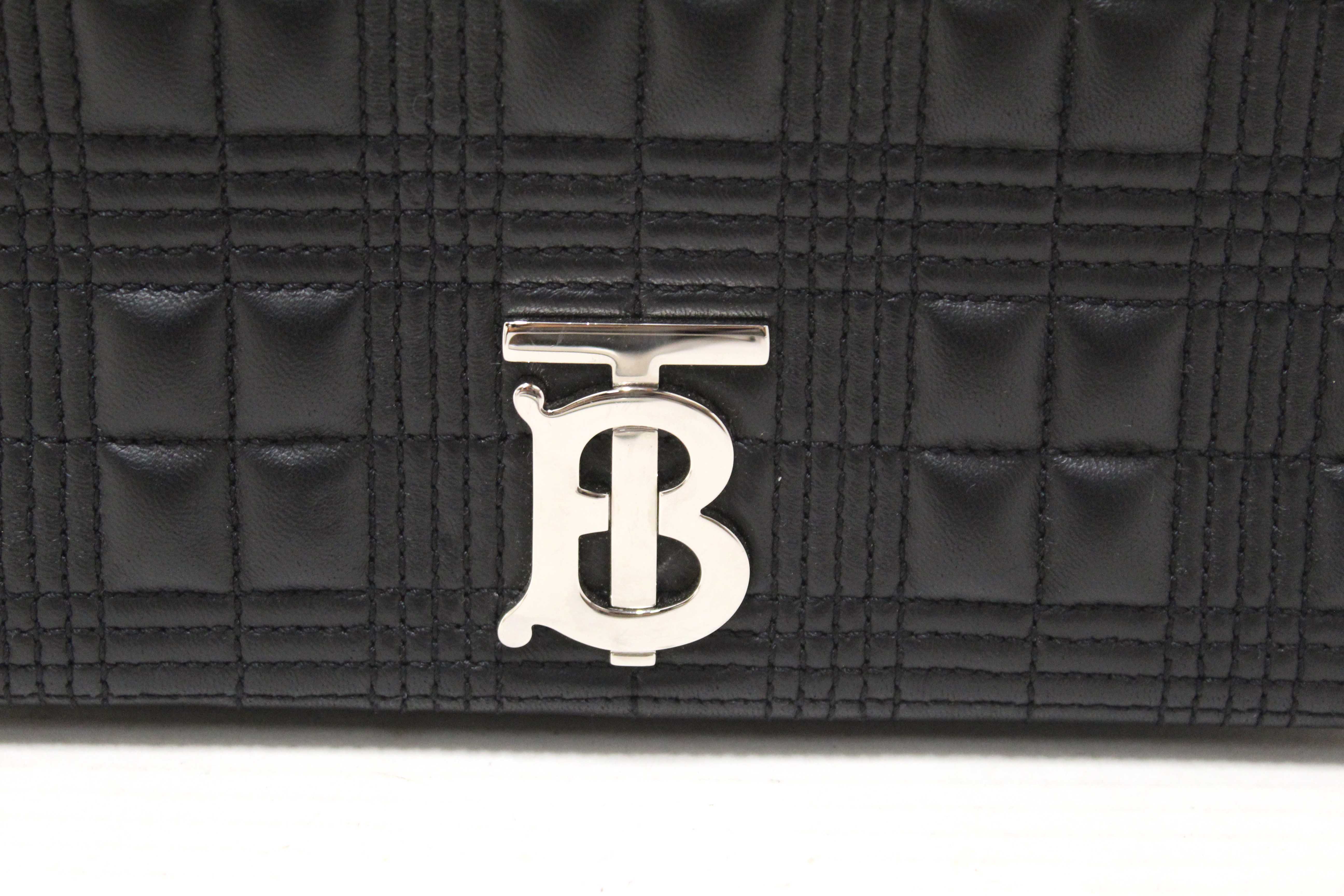 Authentic Burberry Black Lambskin Quilted Medium Lola Crossbody Bag