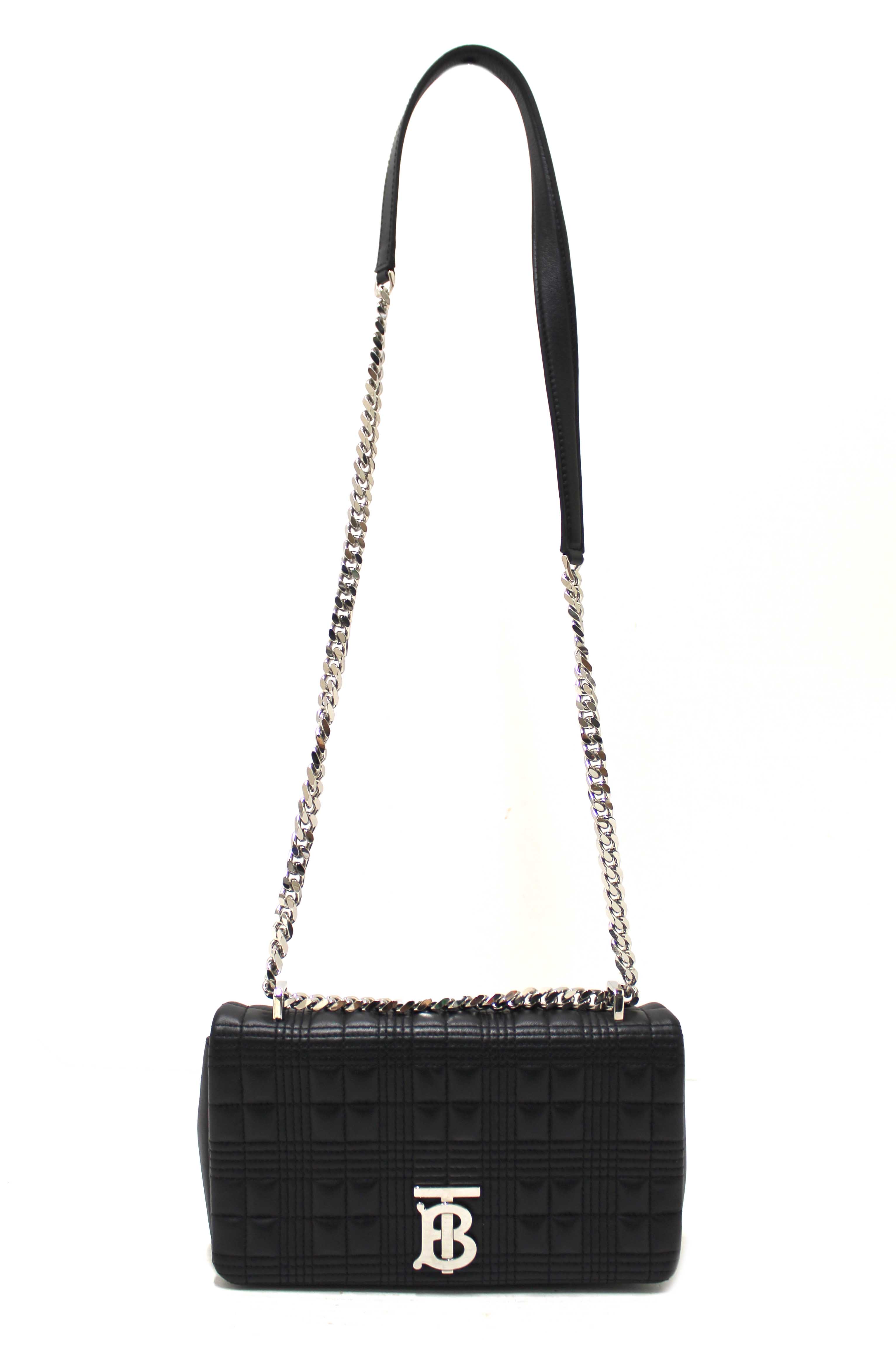 Authentic Burberry Black Lambskin Quilted Medium Lola Crossbody Bag