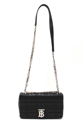 Authentic Burberry Black Lambskin Quilted Medium Lola Crossbody Bag