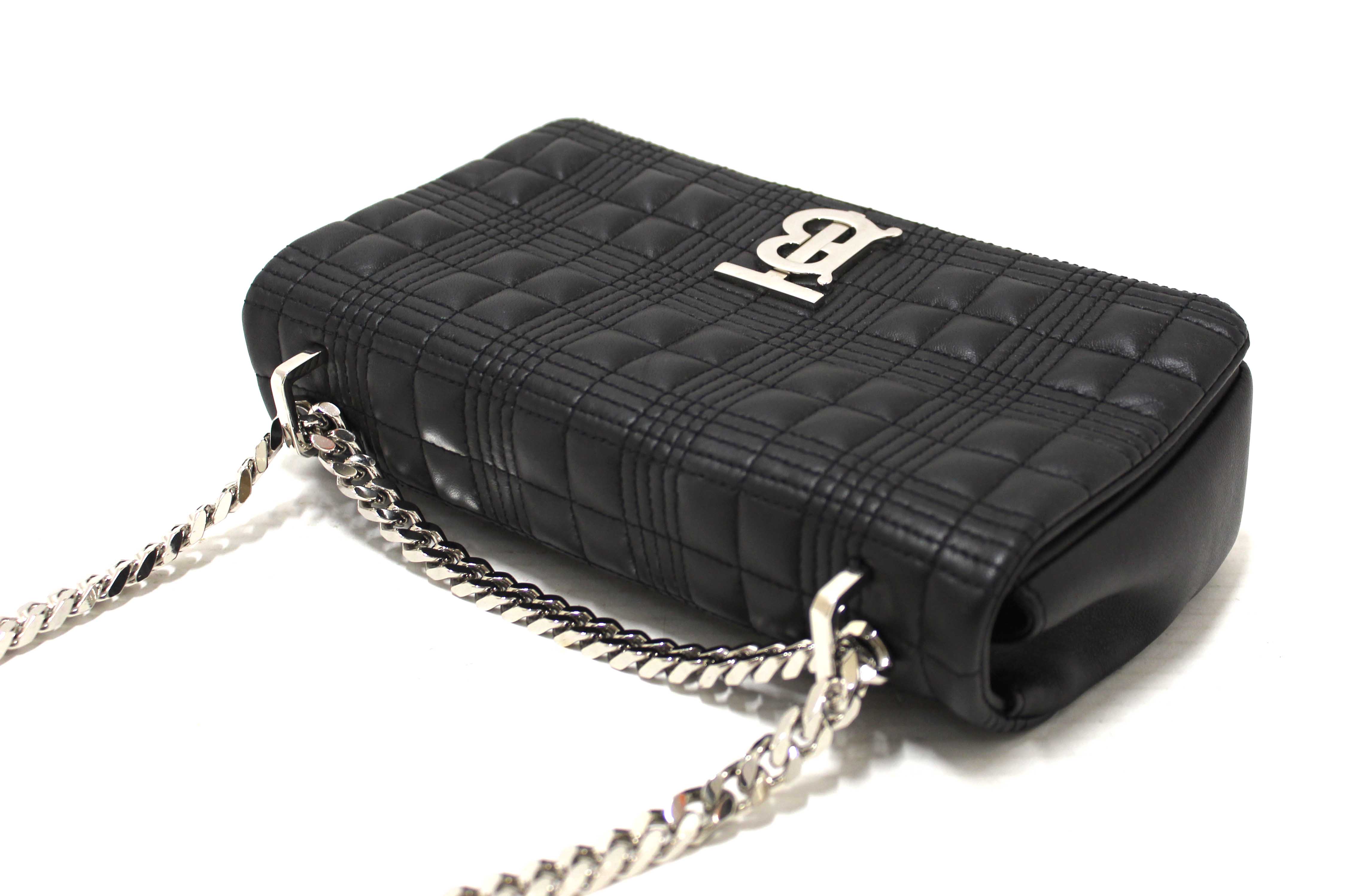 Authentic Burberry Black Lambskin Quilted Medium Lola Crossbody Bag
