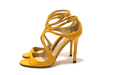 Authentic Jimmy Choo Yellow Patent Strap Heel Sandal Size 35.5