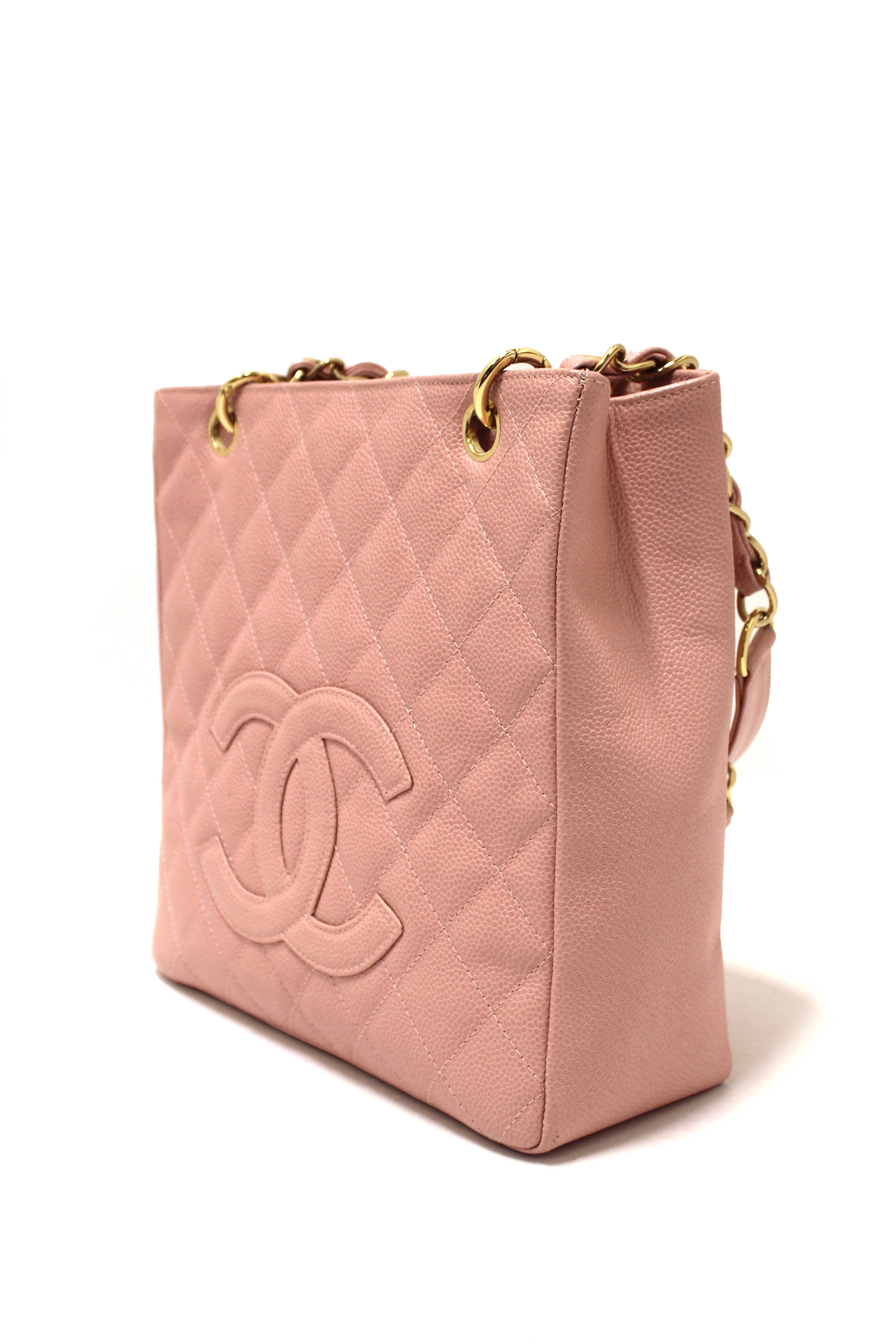 Authentic Chanel Pink Quilted Caviar Leather Petite Shopping Tote