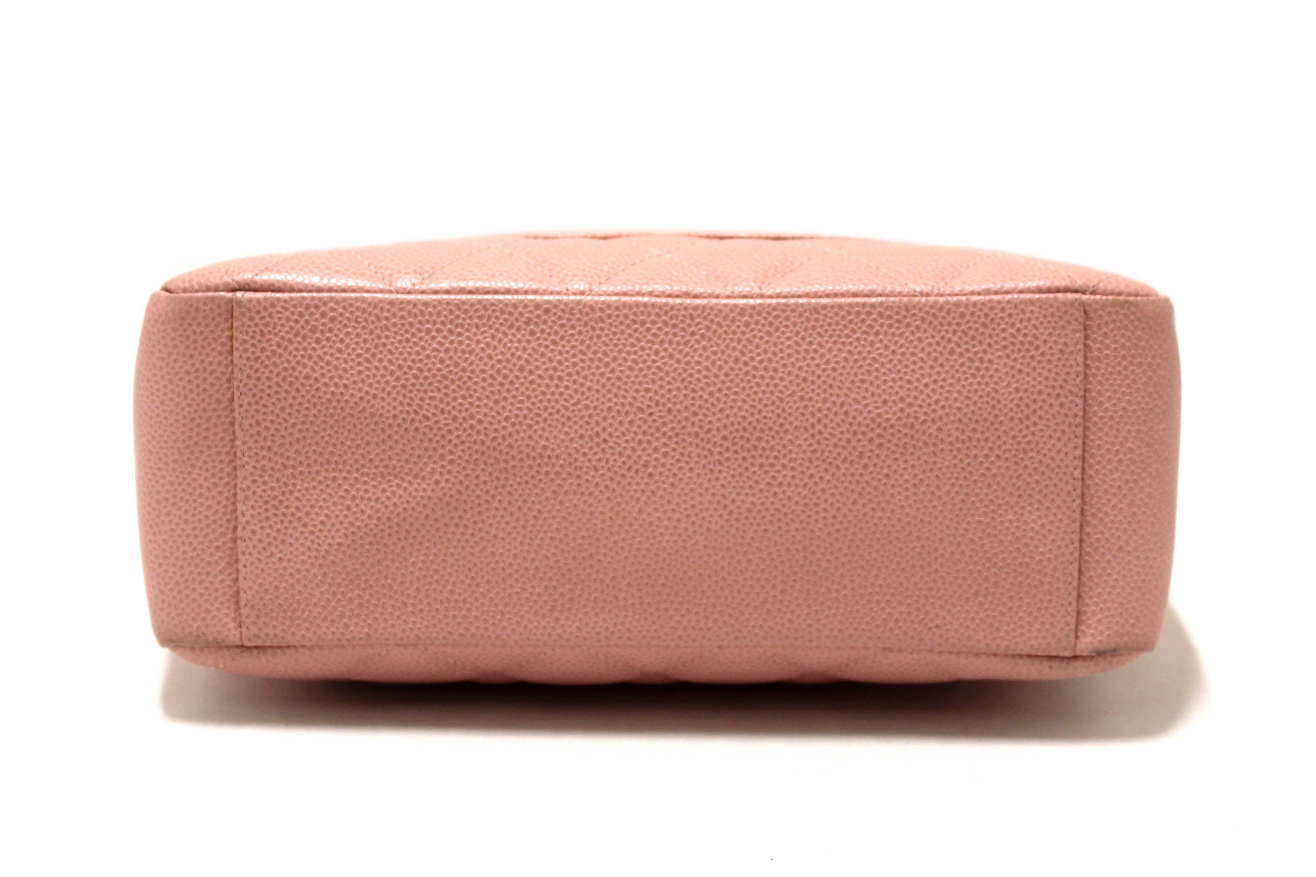 Authentic Chanel Pink Quilted Caviar Leather Petite Shopping Tote