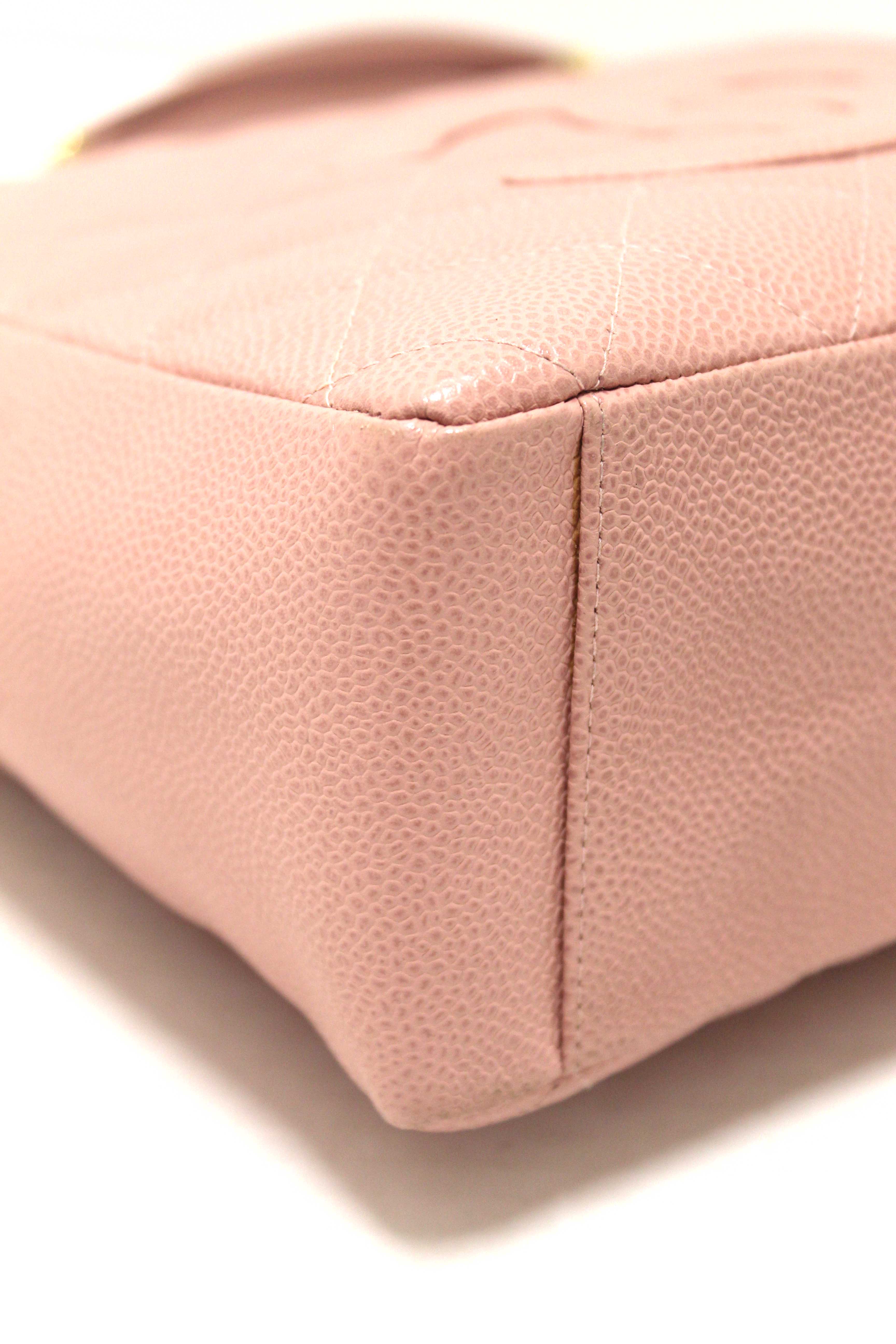 Authentic Chanel Pink Quilted Caviar Leather Petite Shopping Tote