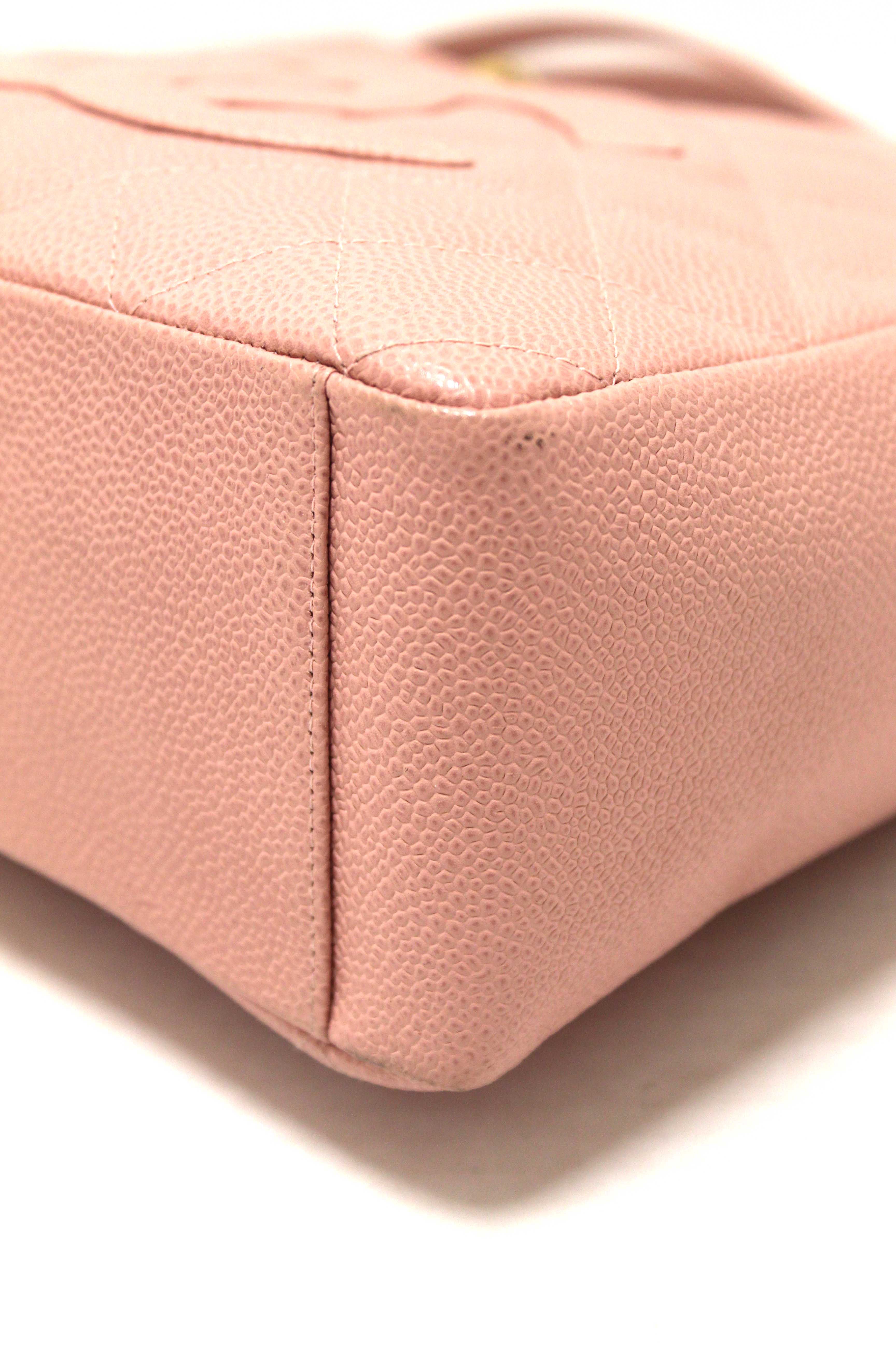 Authentic Chanel Pink Quilted Caviar Leather Petite Shopping Tote