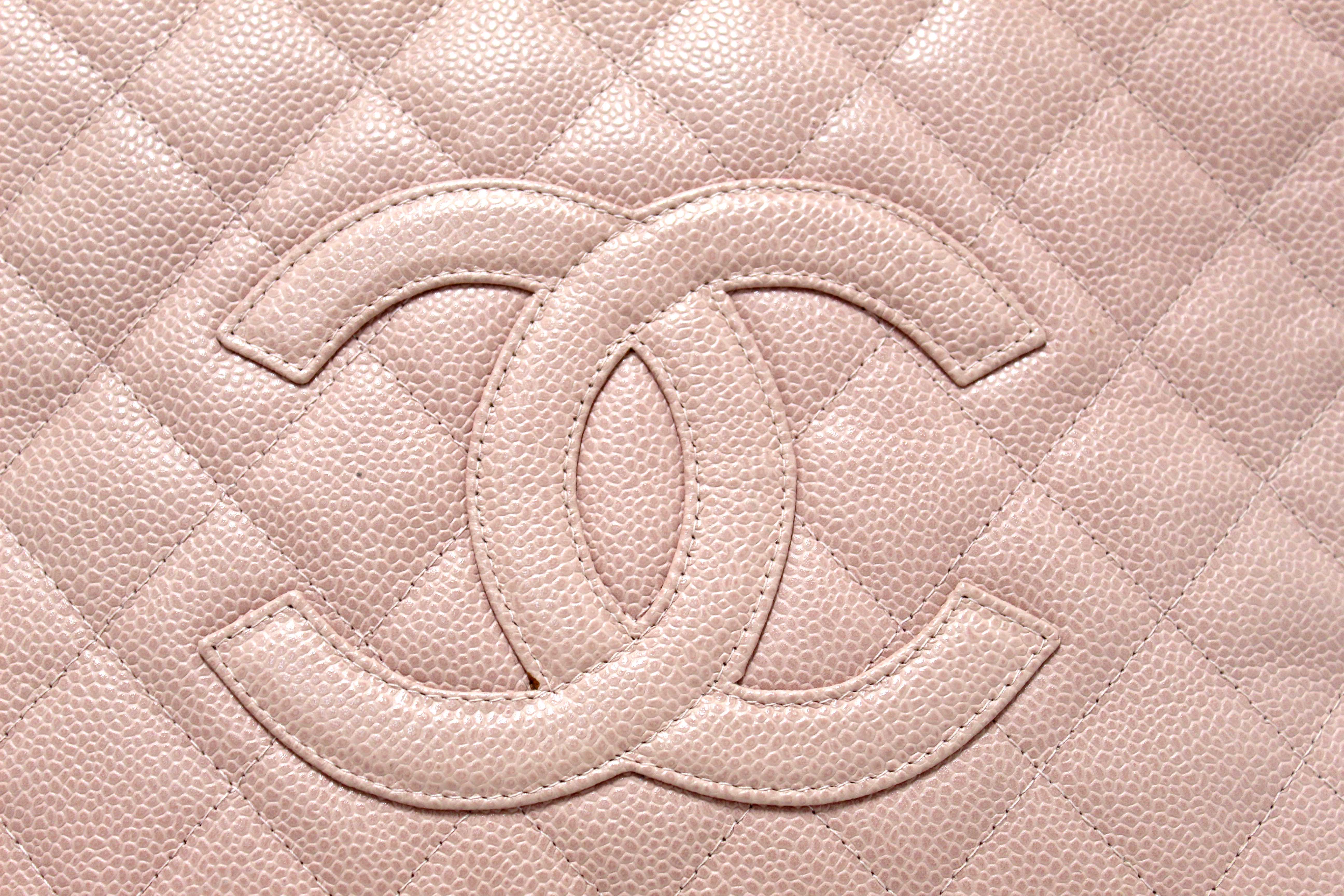 Authentic Chanel Pink Quilted Caviar Leather Petite Shopping Tote