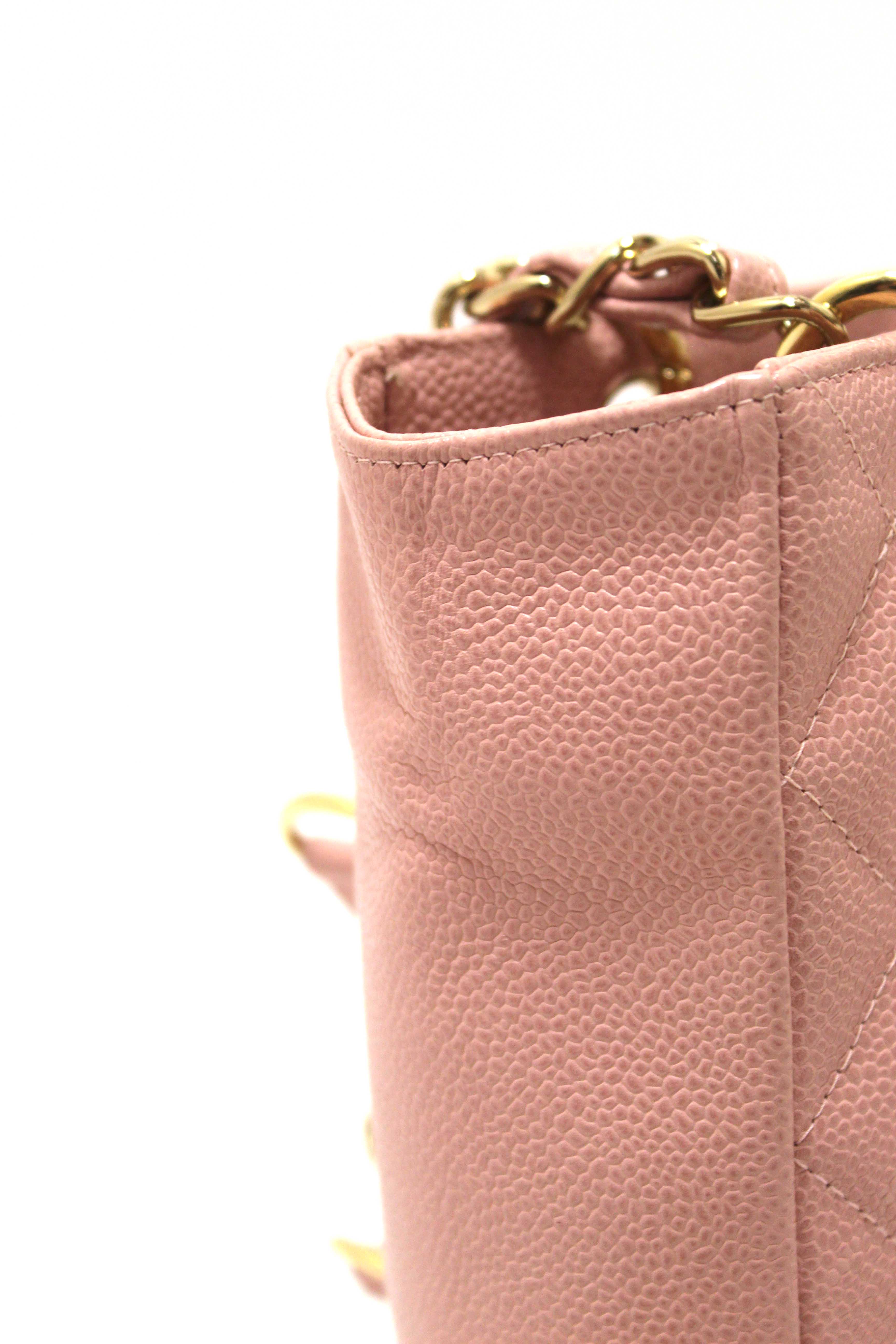 Authentic Chanel Pink Quilted Caviar Leather Petite Shopping Tote