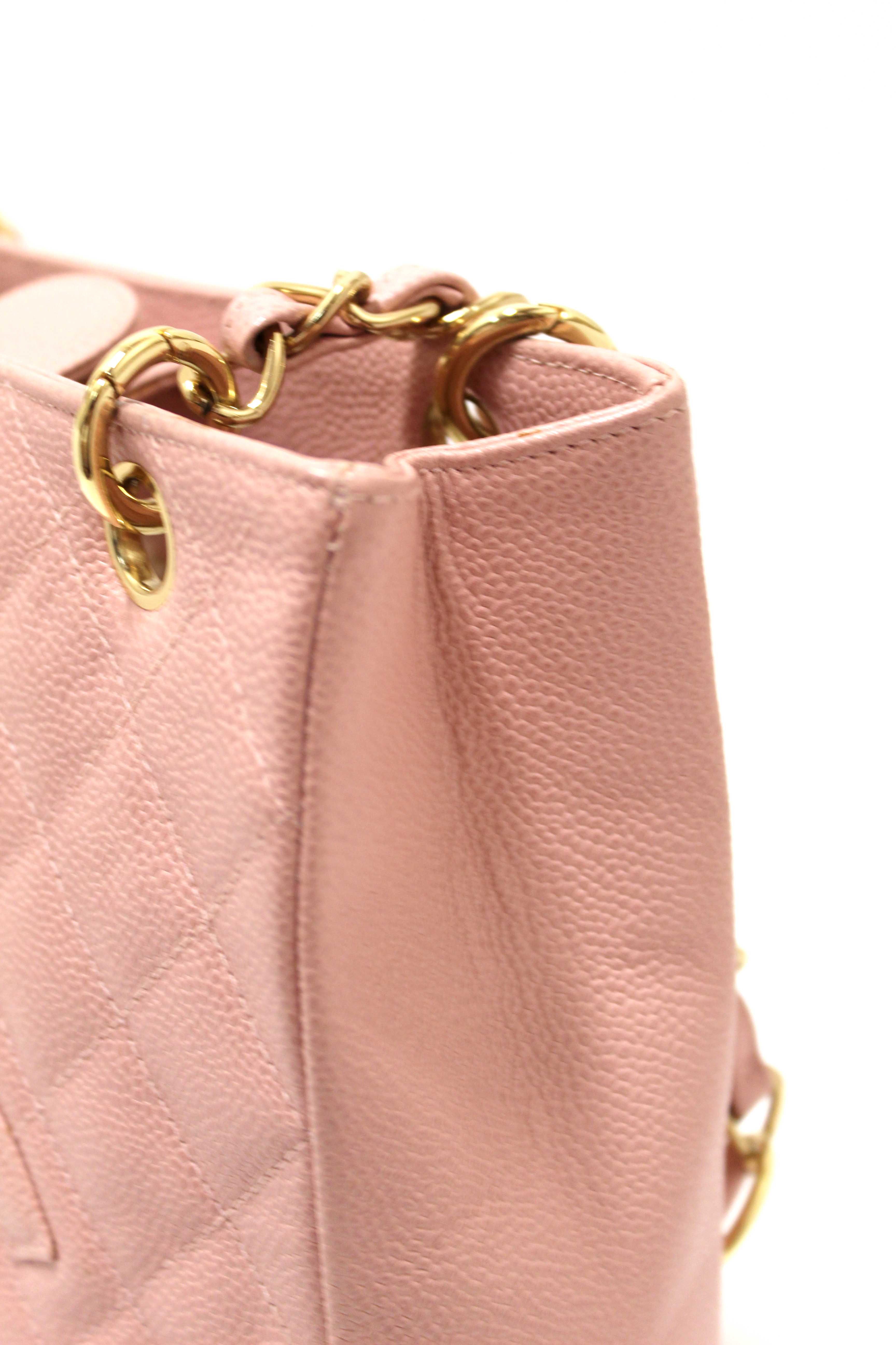 Authentic Chanel Pink Quilted Caviar Leather Petite Shopping Tote