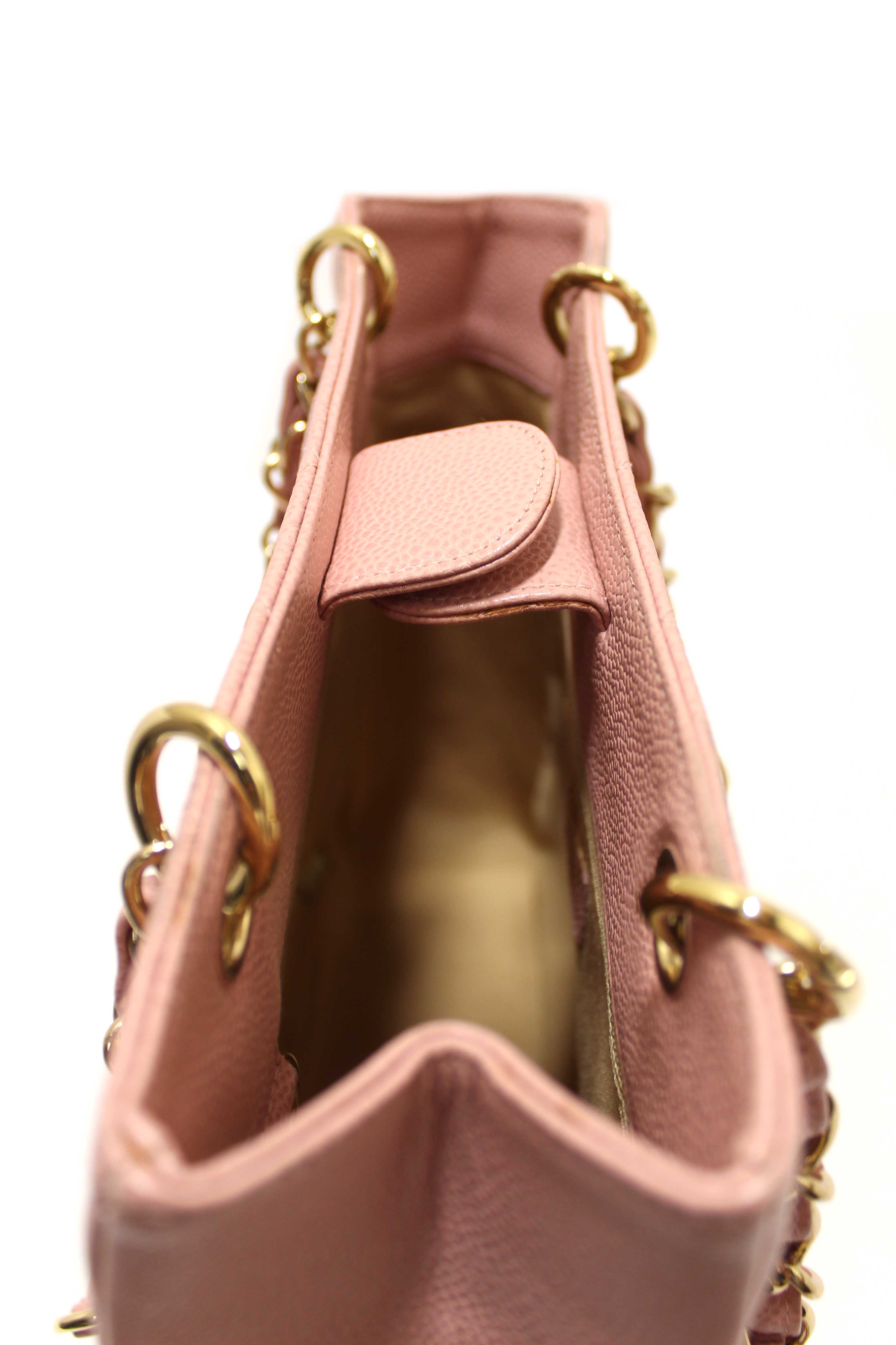 Authentic Chanel Pink Quilted Caviar Leather Petite Shopping Tote