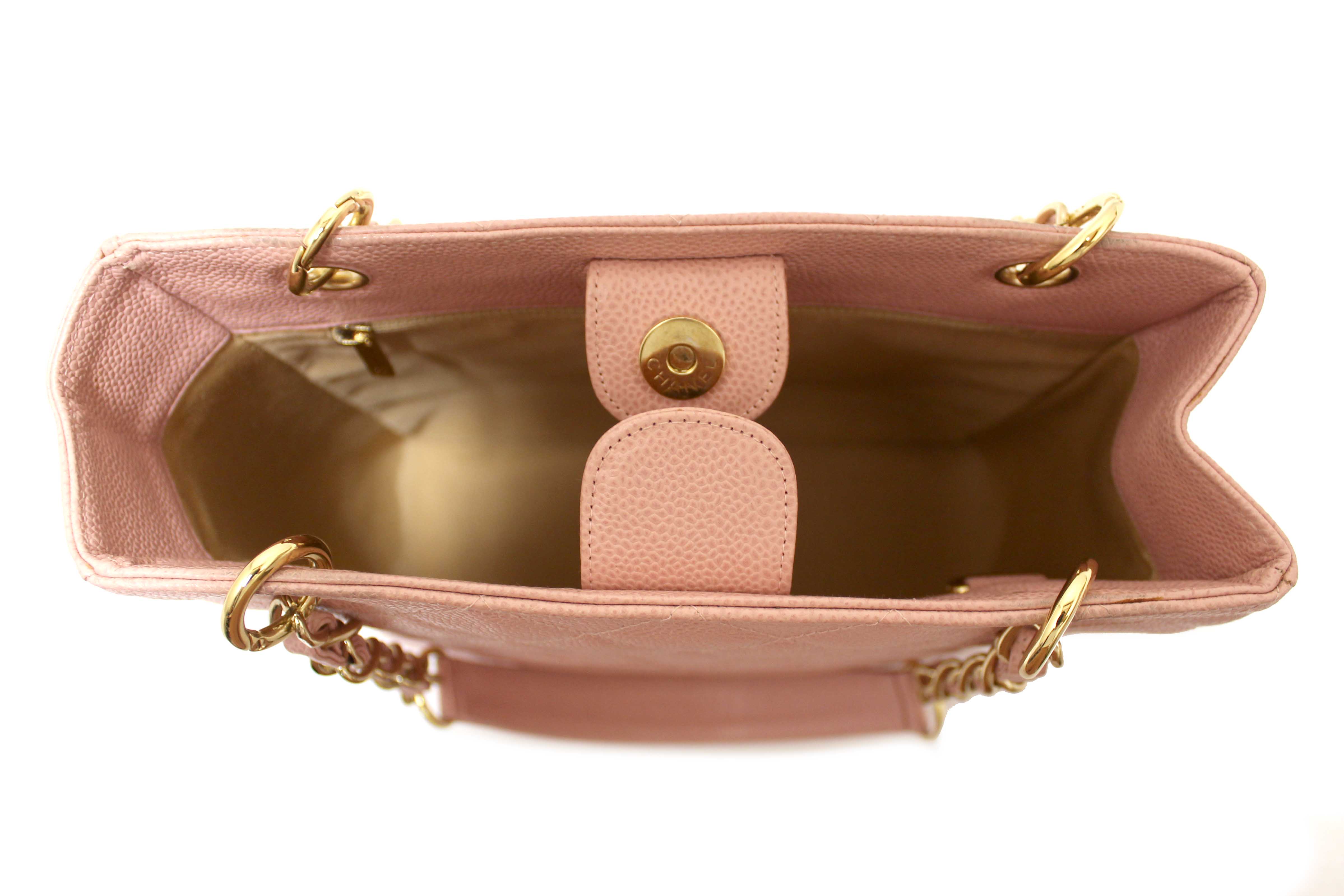 Authentic Chanel Pink Quilted Caviar Leather Petite Shopping Tote