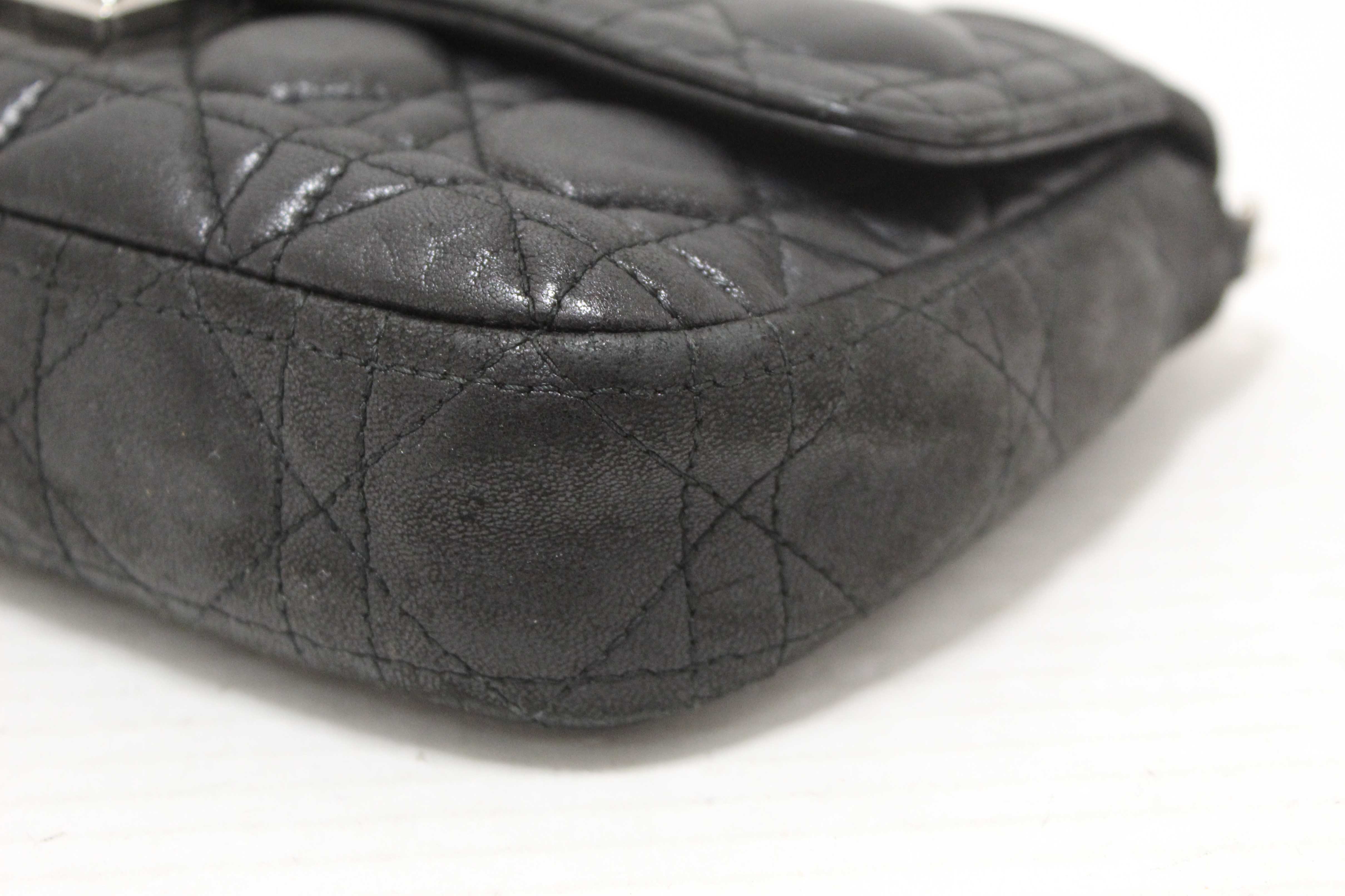 Authentic Christian Dior Black Lambskin Cannage Miss Dior Promenade Pouch Bag