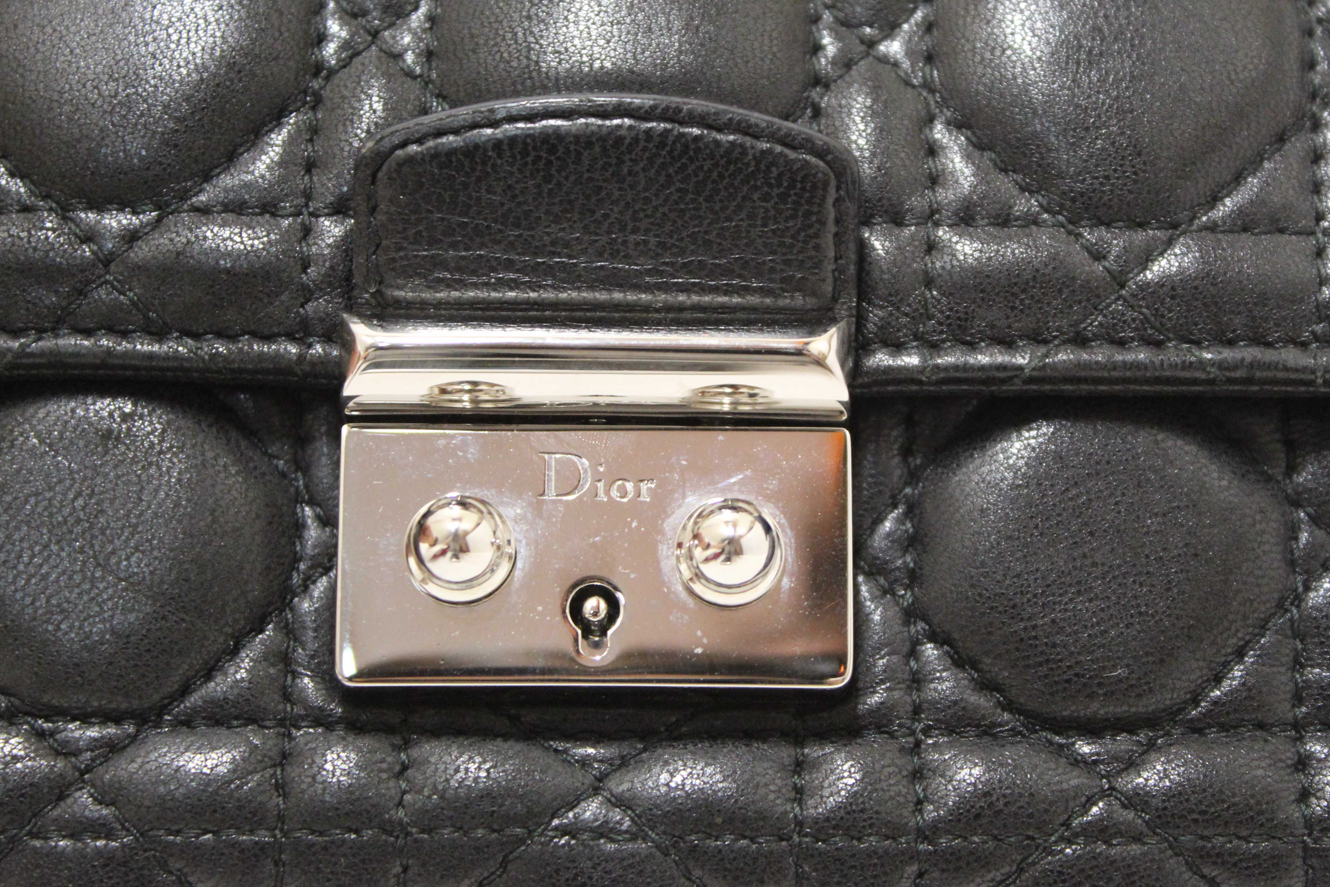 Authentic Christian Dior Black Lambskin Cannage Miss Dior Promenade Pouch Bag