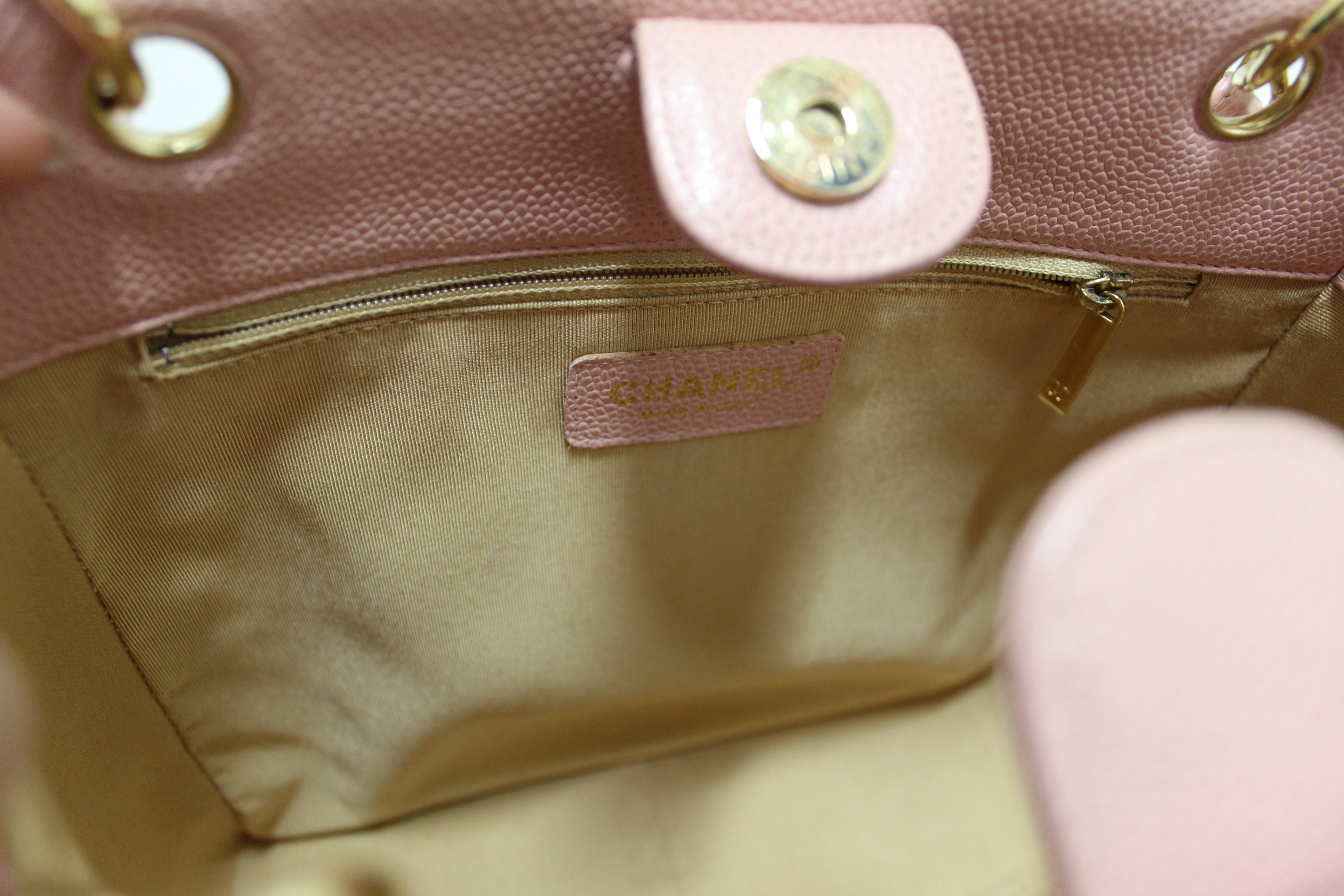 Authentic Chanel Pink Quilted Caviar Leather Petite Shopping Tote