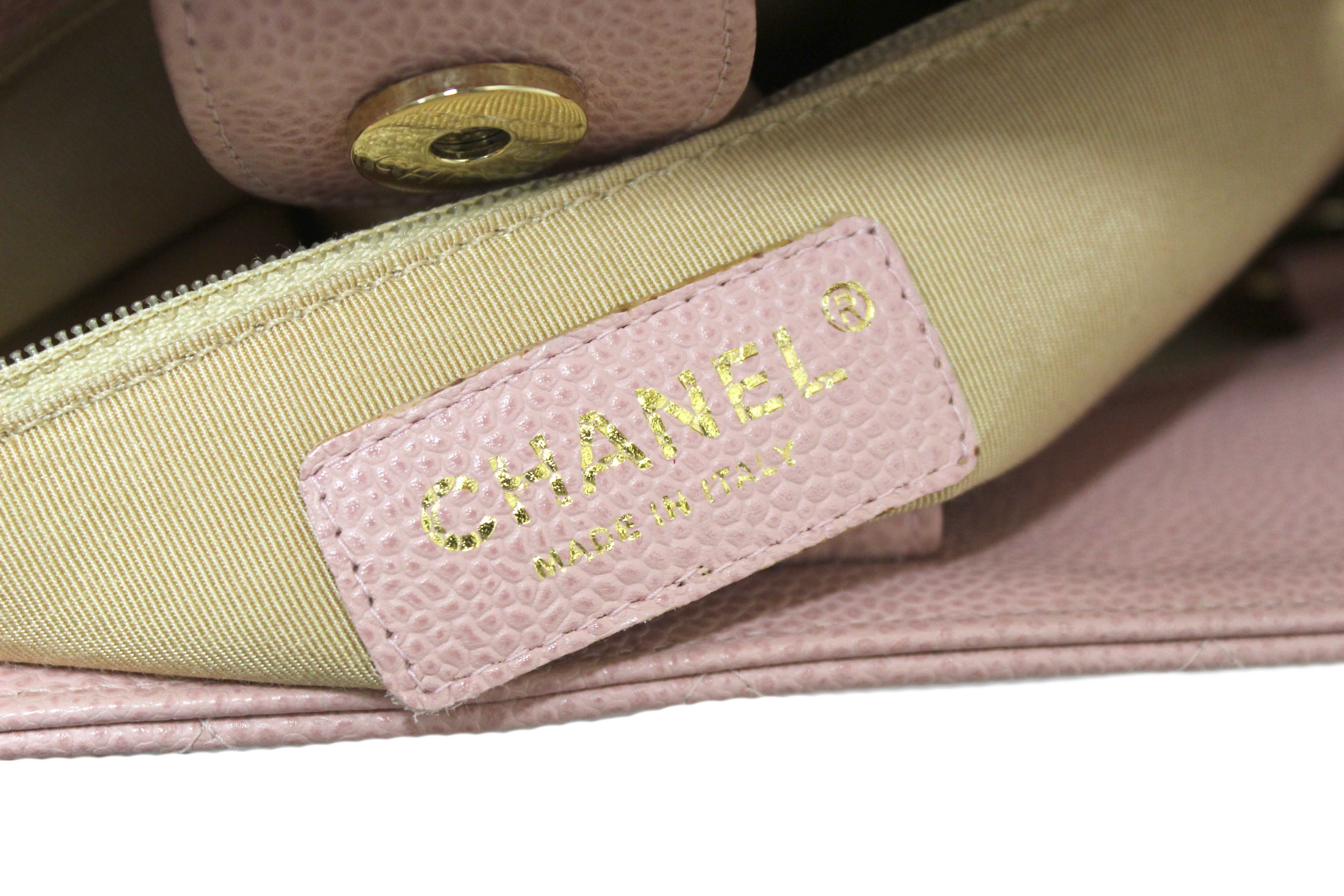 Authentic Chanel Pink Quilted Caviar Leather Petite Shopping Tote