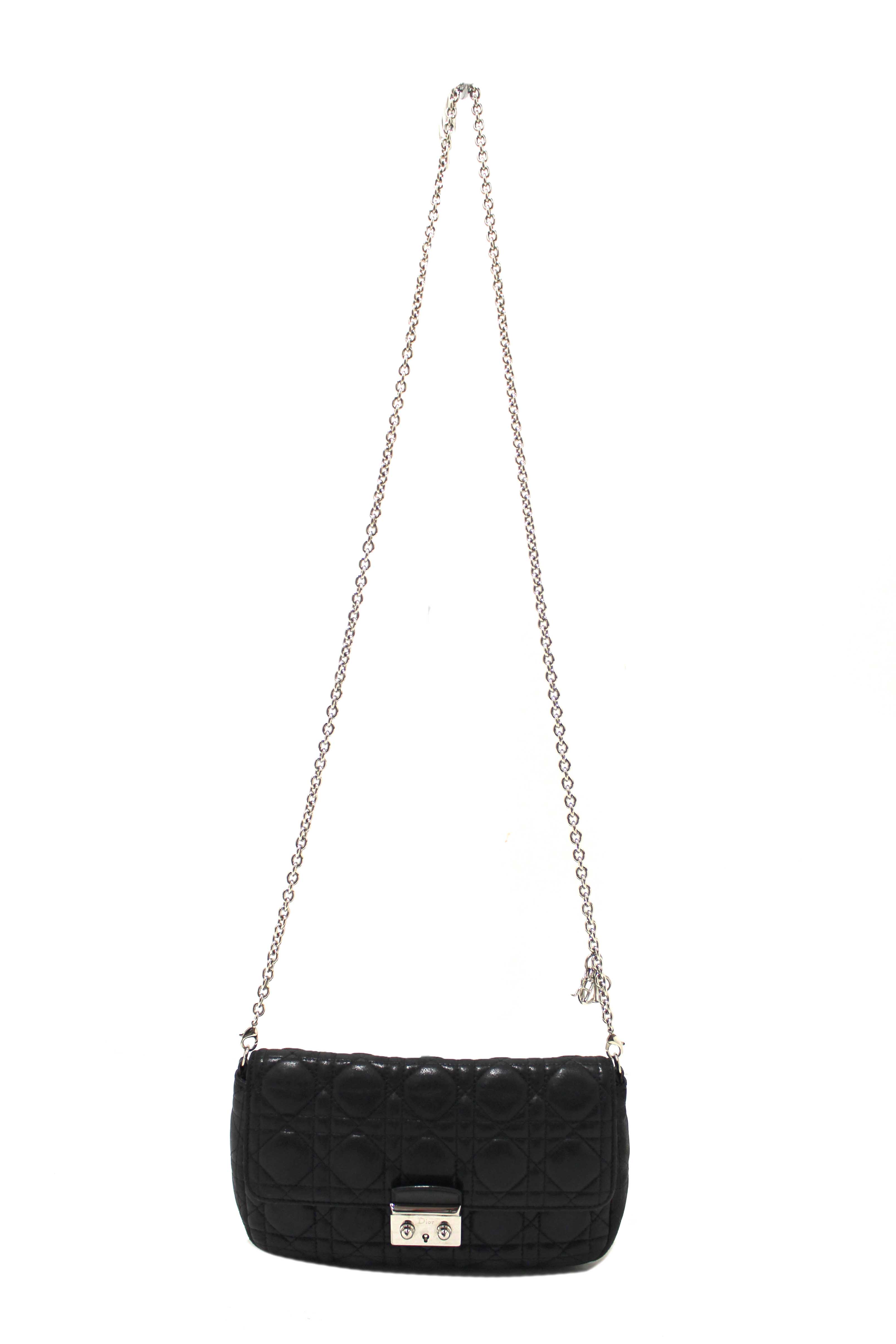 Authentic Christian Dior Black Lambskin Cannage Miss Dior Promenade Pouch Bag