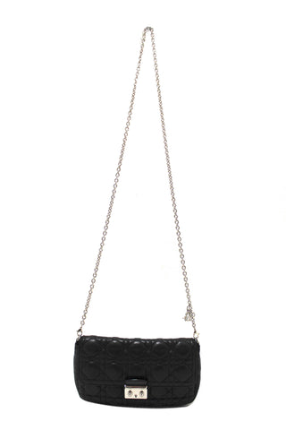 Authentic Christian Dior Black Lambskin Cannage Miss Dior Promenade Pouch Bag