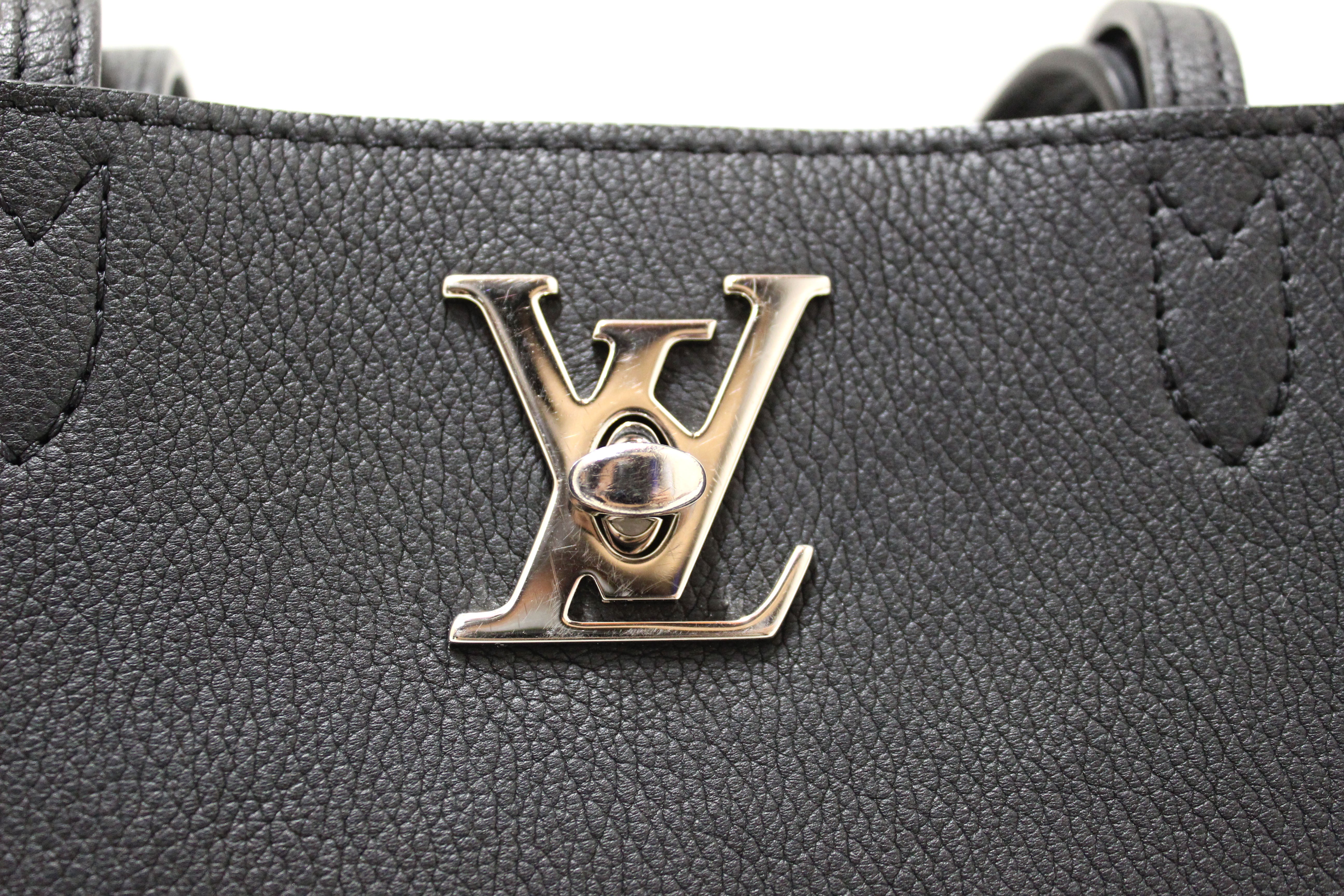 Authentic Louis Vuitton Black Grained Calf Leather Lockme Go