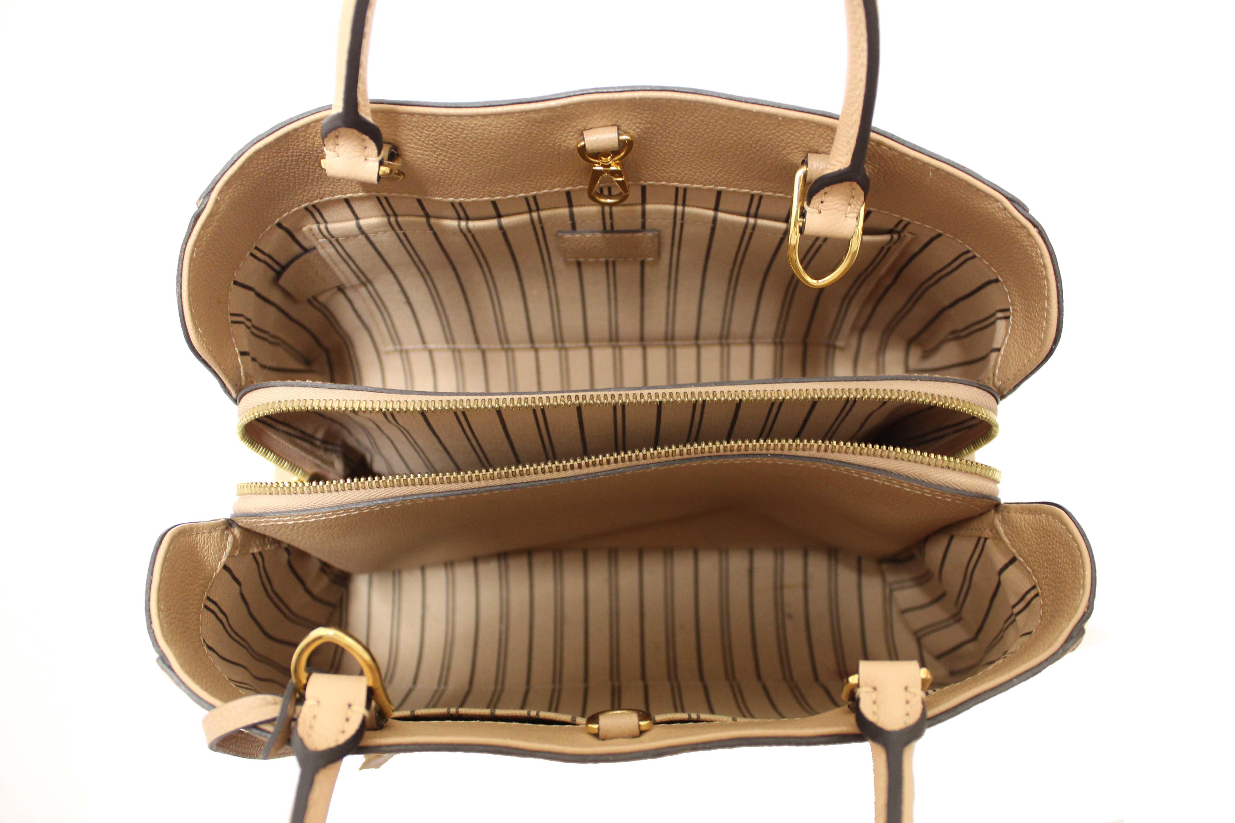 Authentic Louis Vuitton Beige Monogram Empreinte Leather Montaigne MM Bag