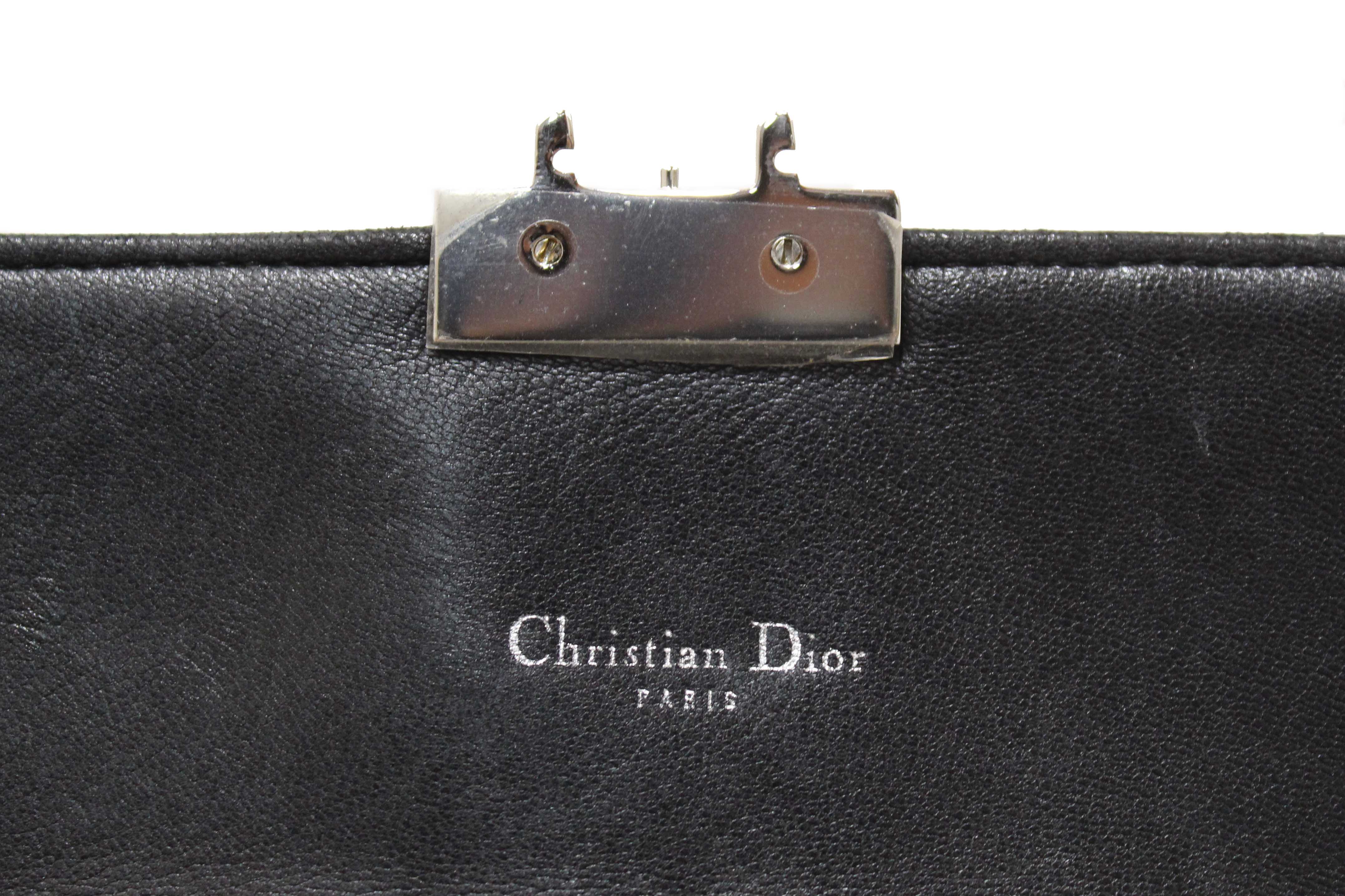 Authentic Christian Dior Black Lambskin Cannage Miss Dior Promenade Pouch Bag
