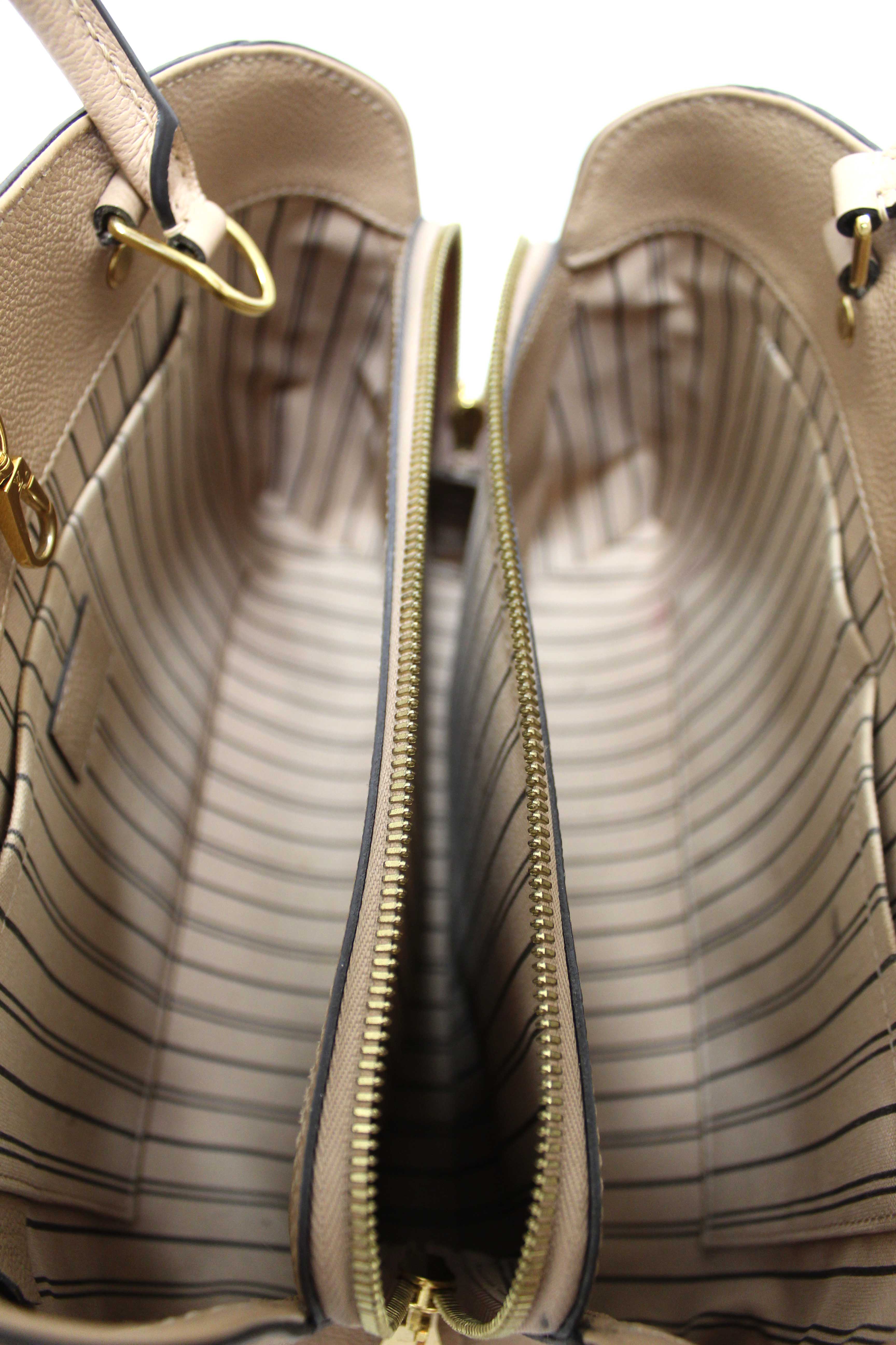 Authentic Louis Vuitton Beige Monogram Empreinte Leather Montaigne MM Bag