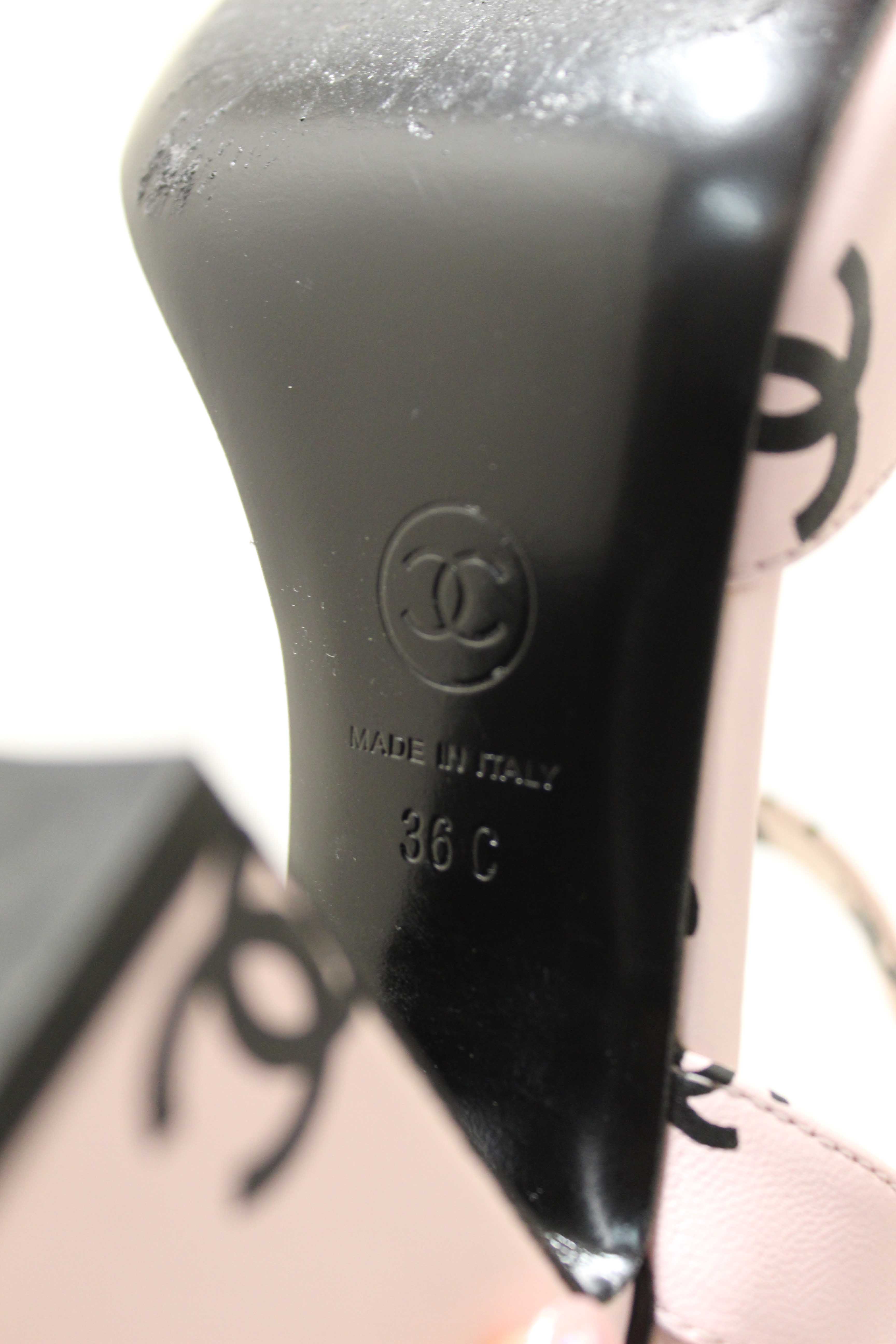 Authentic Chanel Pink Printed CC Logo Lambskin Leather Sandals Shoes 36C