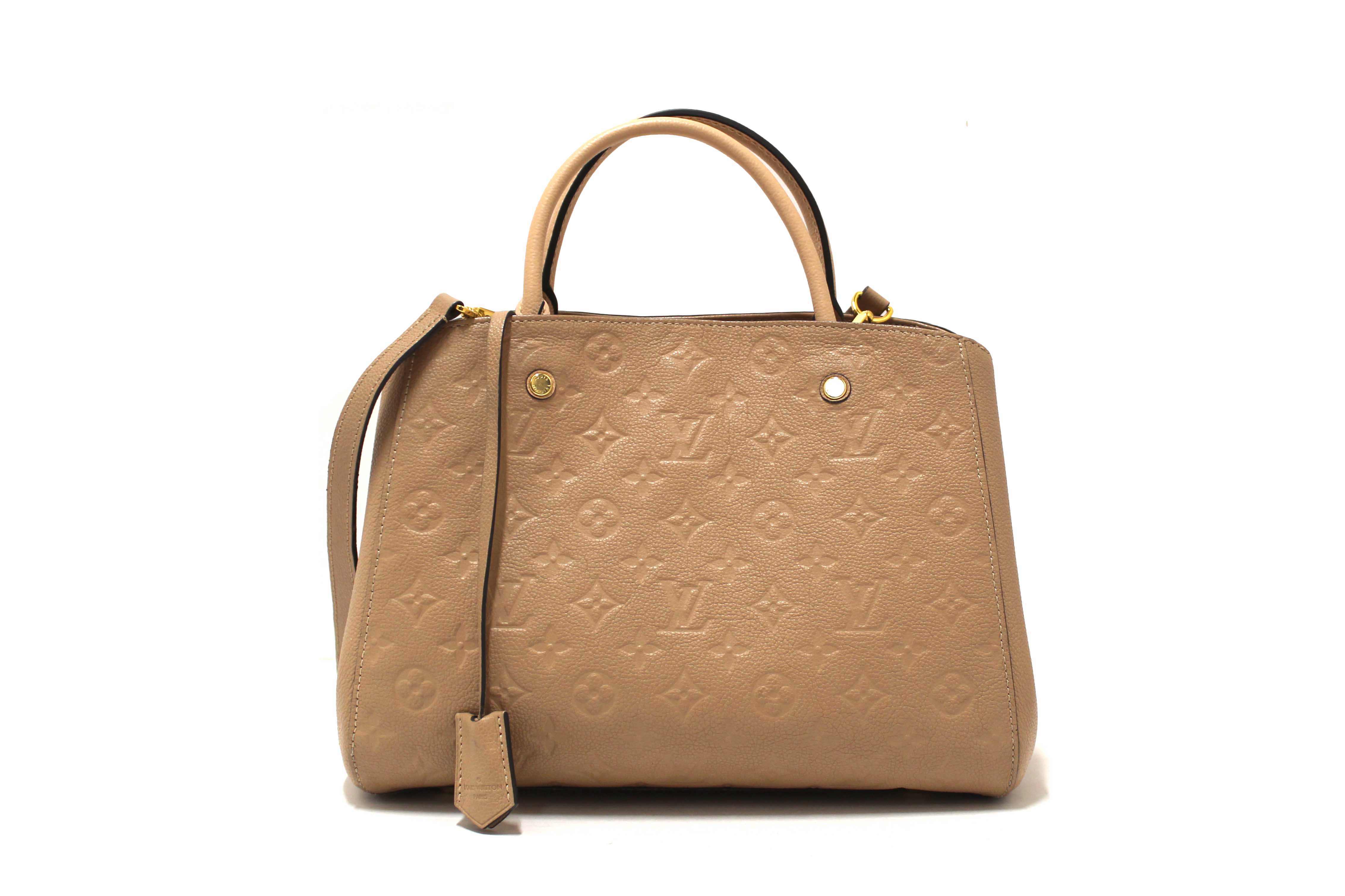Authentic Louis Vuitton Beige Monogram Empreinte Leather Montaigne MM Bag