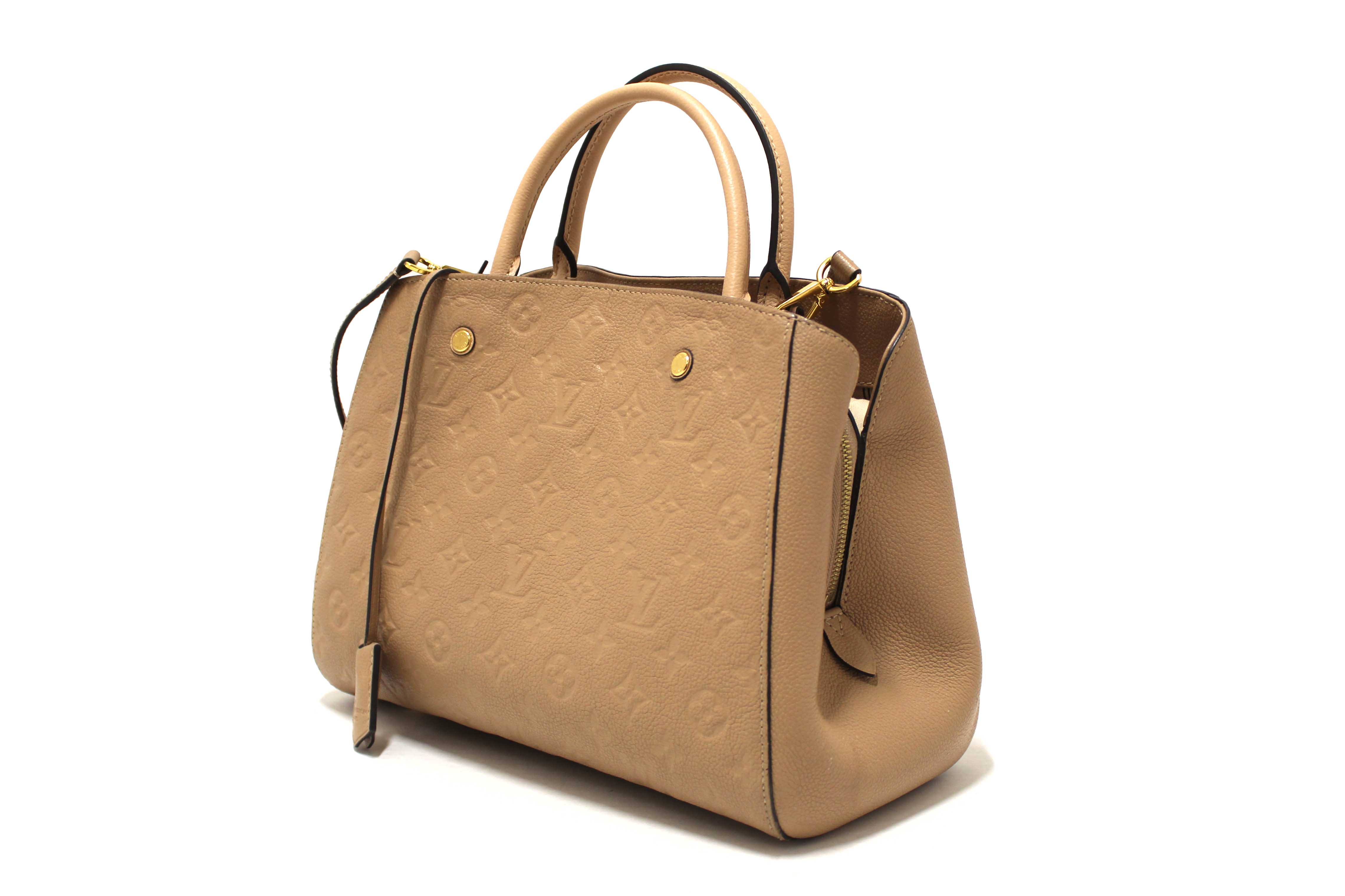 Authentic Louis Vuitton Beige Monogram Empreinte Leather Montaigne MM Bag