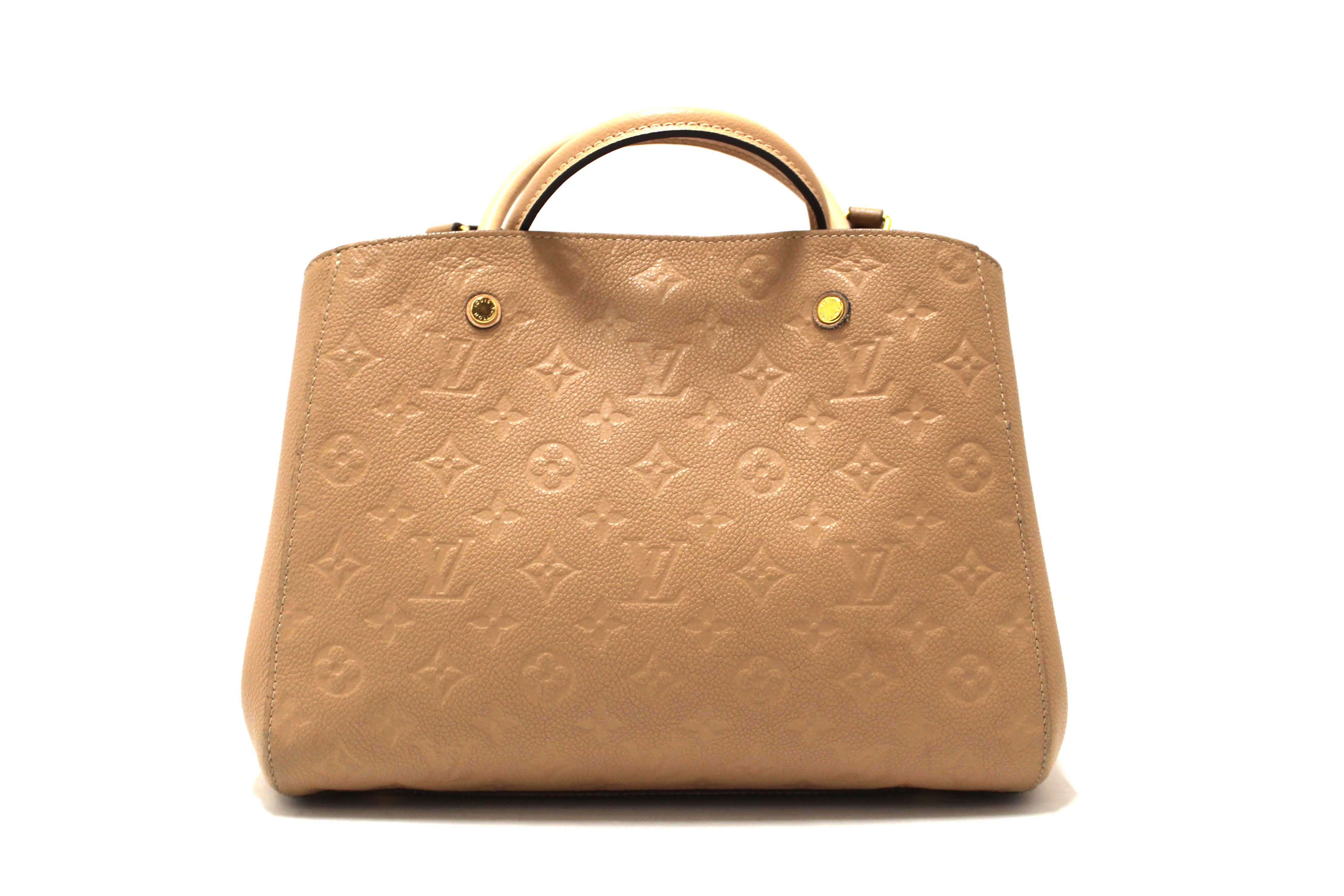 Authentic Louis Vuitton Beige Monogram Empreinte Leather Montaigne MM Bag