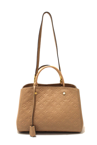 Authentic Louis Vuitton Beige Monogram Empreinte Leather Montaigne MM Bag