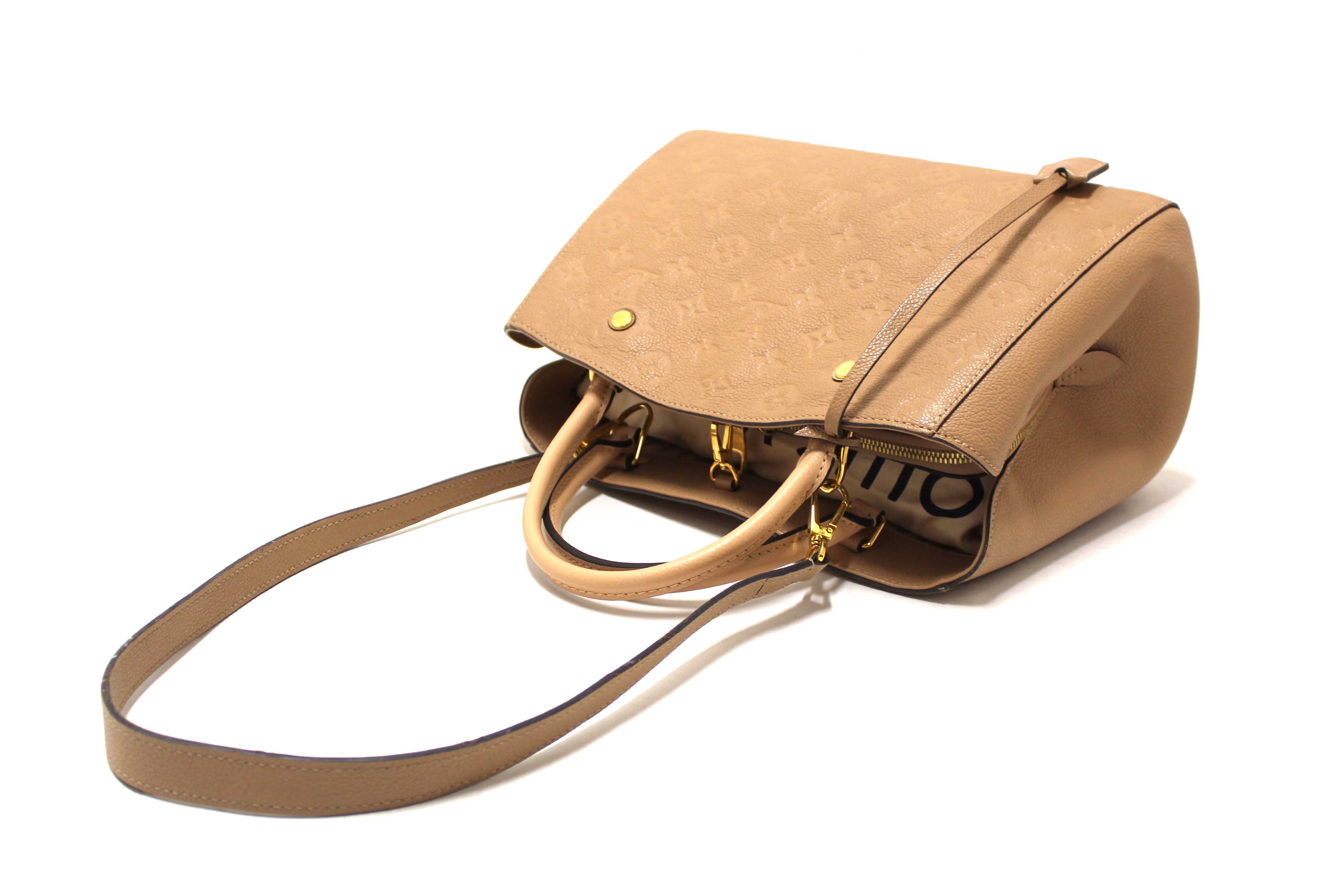 Authentic Louis Vuitton Beige Monogram Empreinte Leather Montaigne MM Bag