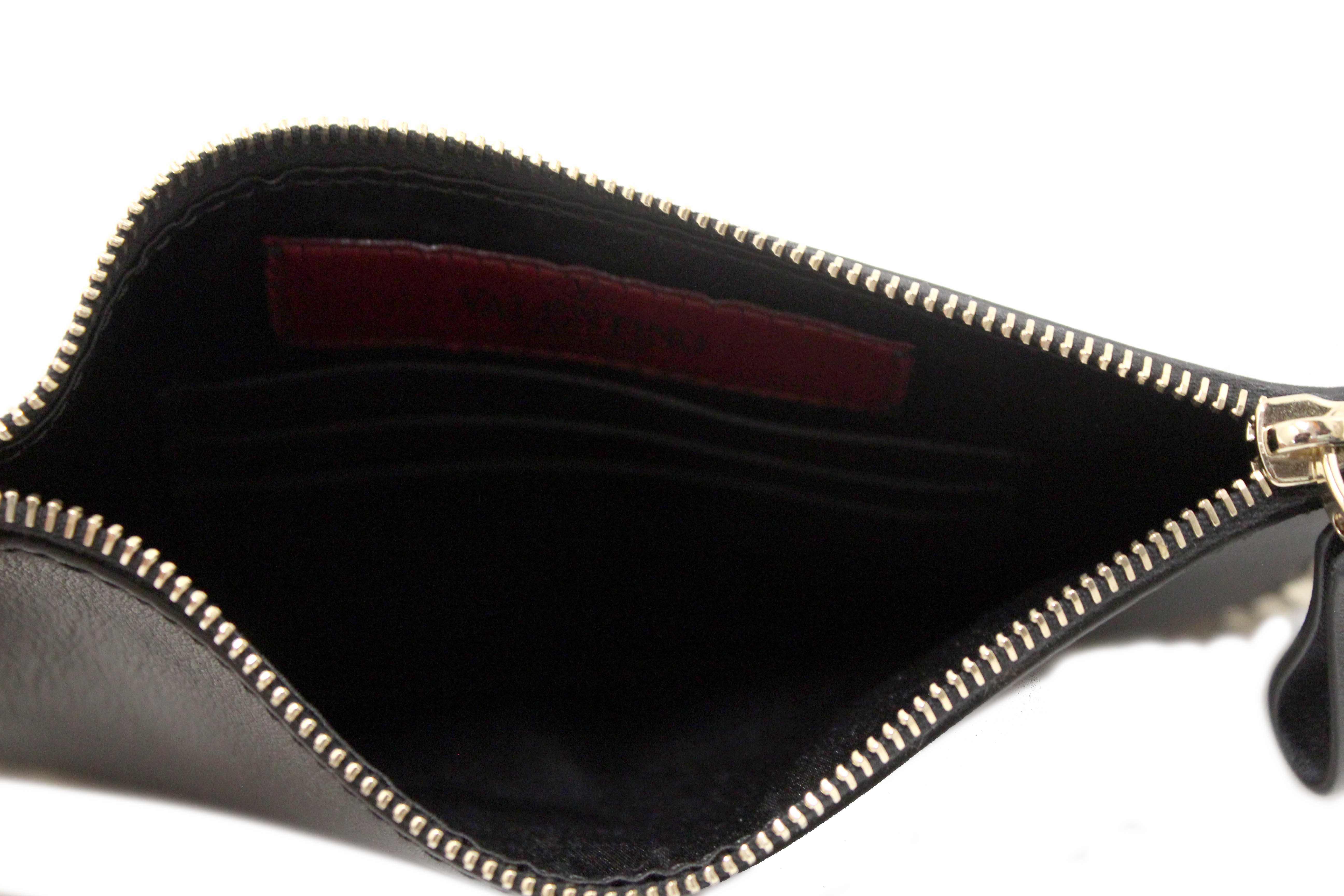 Authentic Valentino Garavani Black Leather and Rockstuds Pouch on Chain