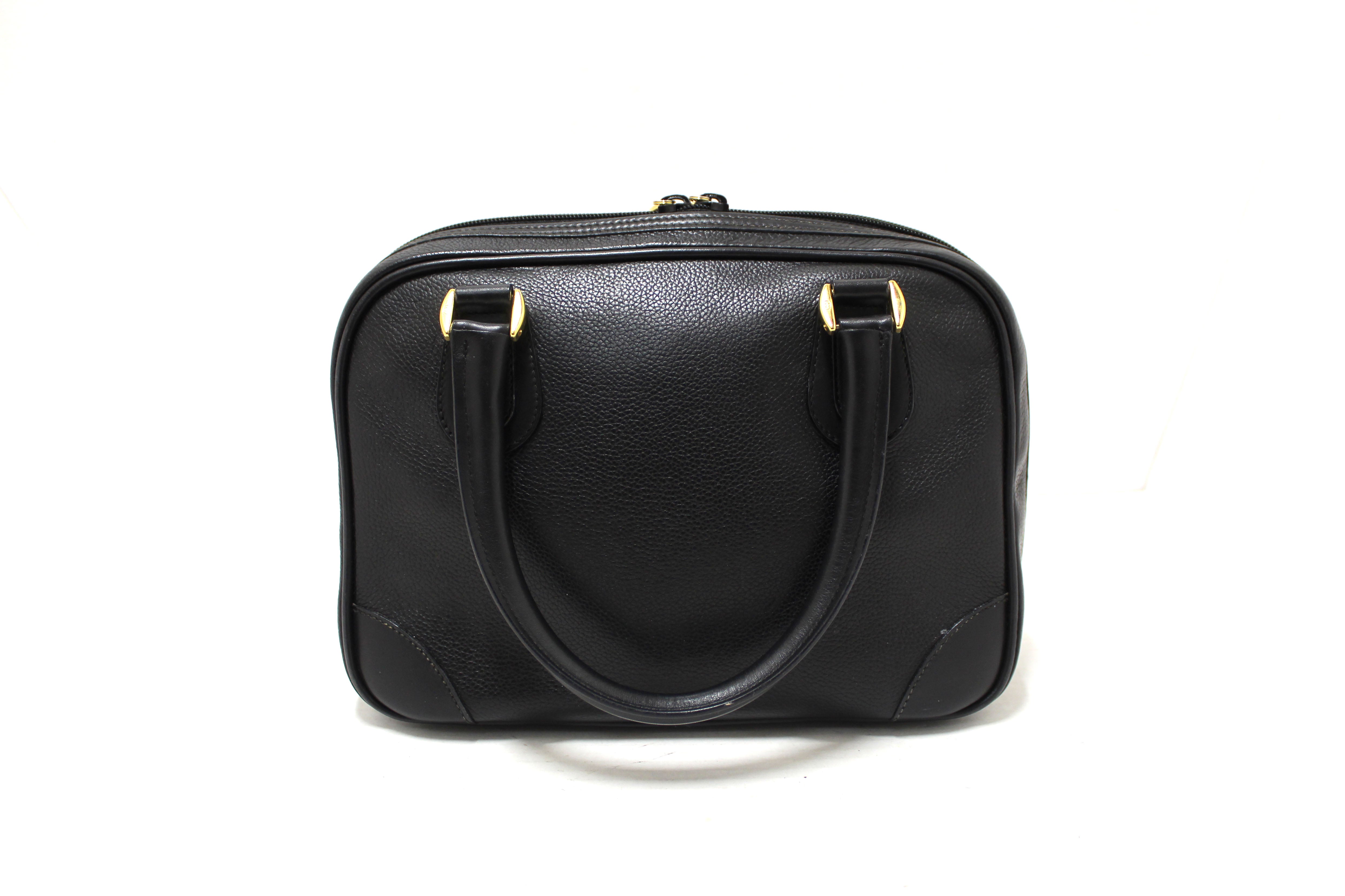 Authentic Gucci Vintage Black Leather Boston Top Handle Bag