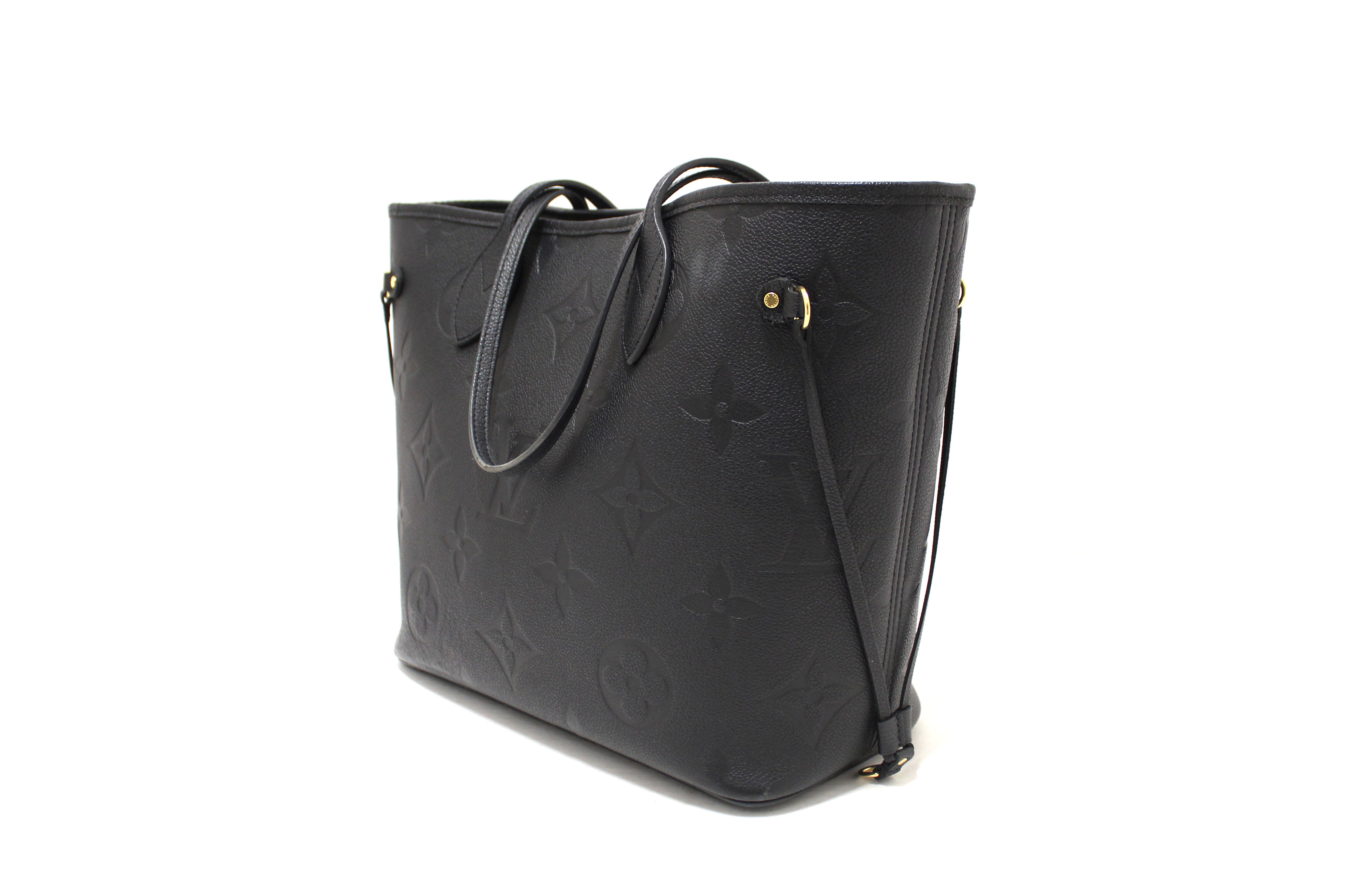 Authentic Louis Vuitton Black Monogram Empreinte Leather Neverfull MM Shoulder Tote