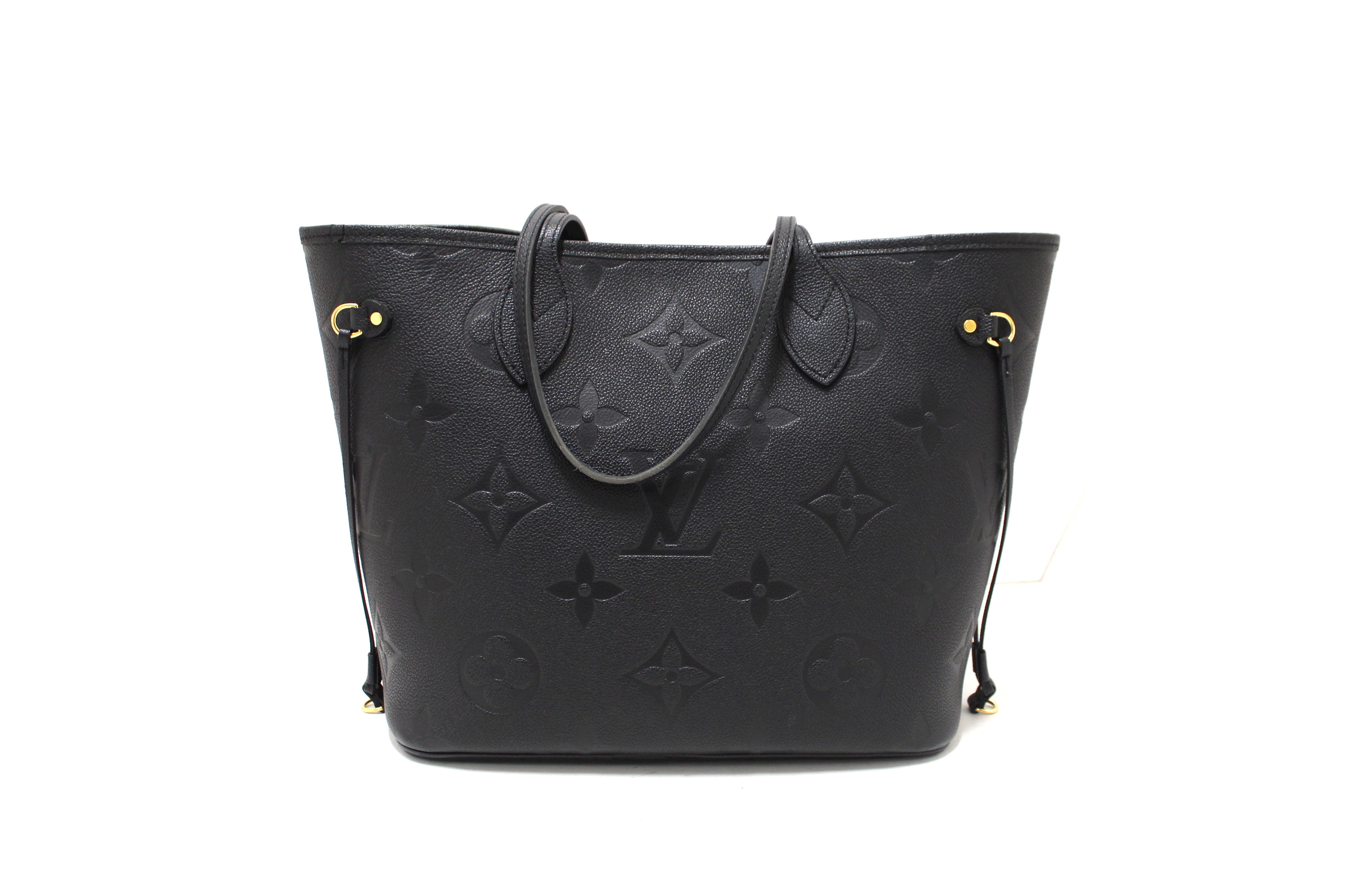 Authentic Louis Vuitton Black Monogram Empreinte Leather Neverfull MM Shoulder Tote