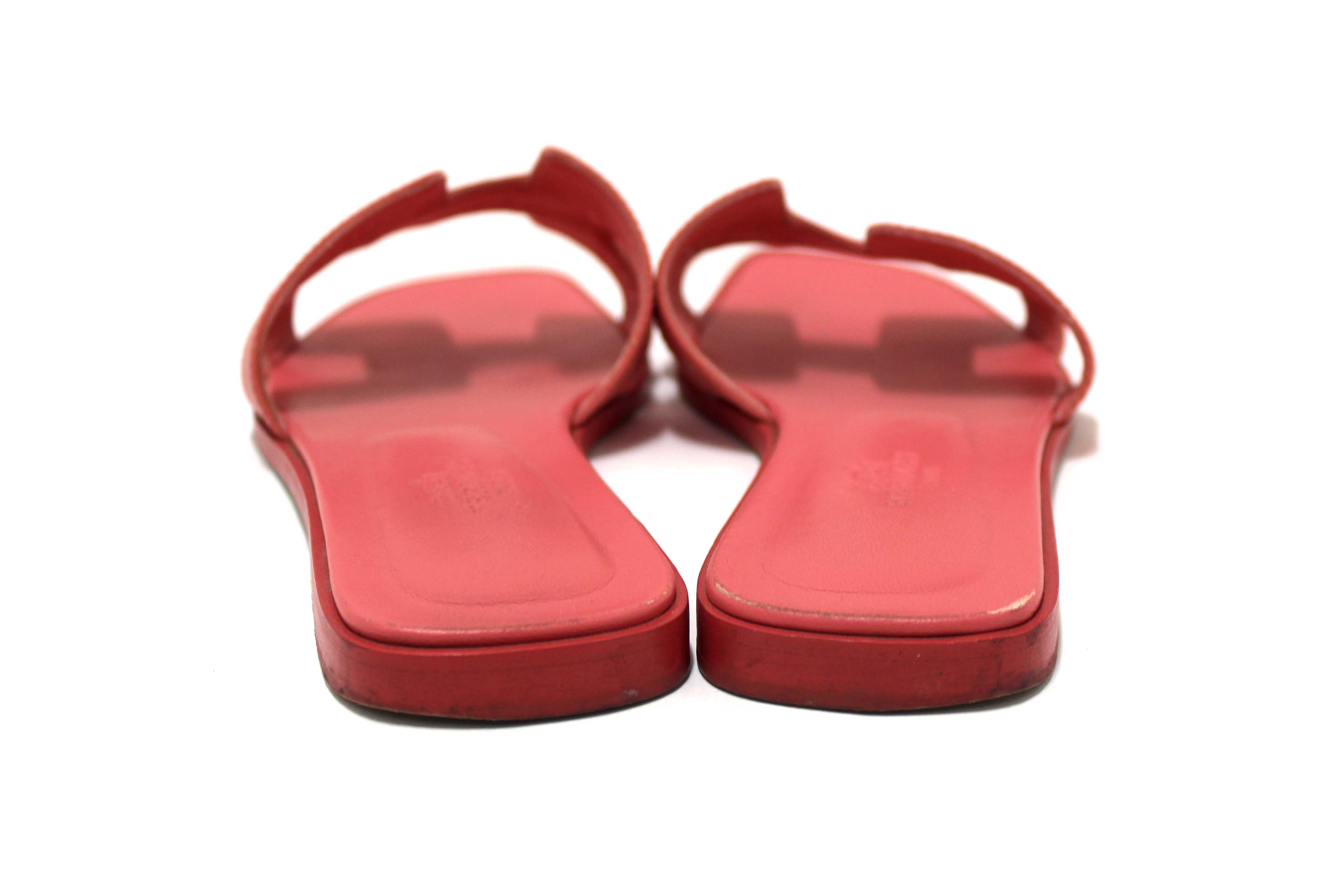 Authentic Hermes Pink Calfskin Leather Oran Flat Sandals Shoes Size 37