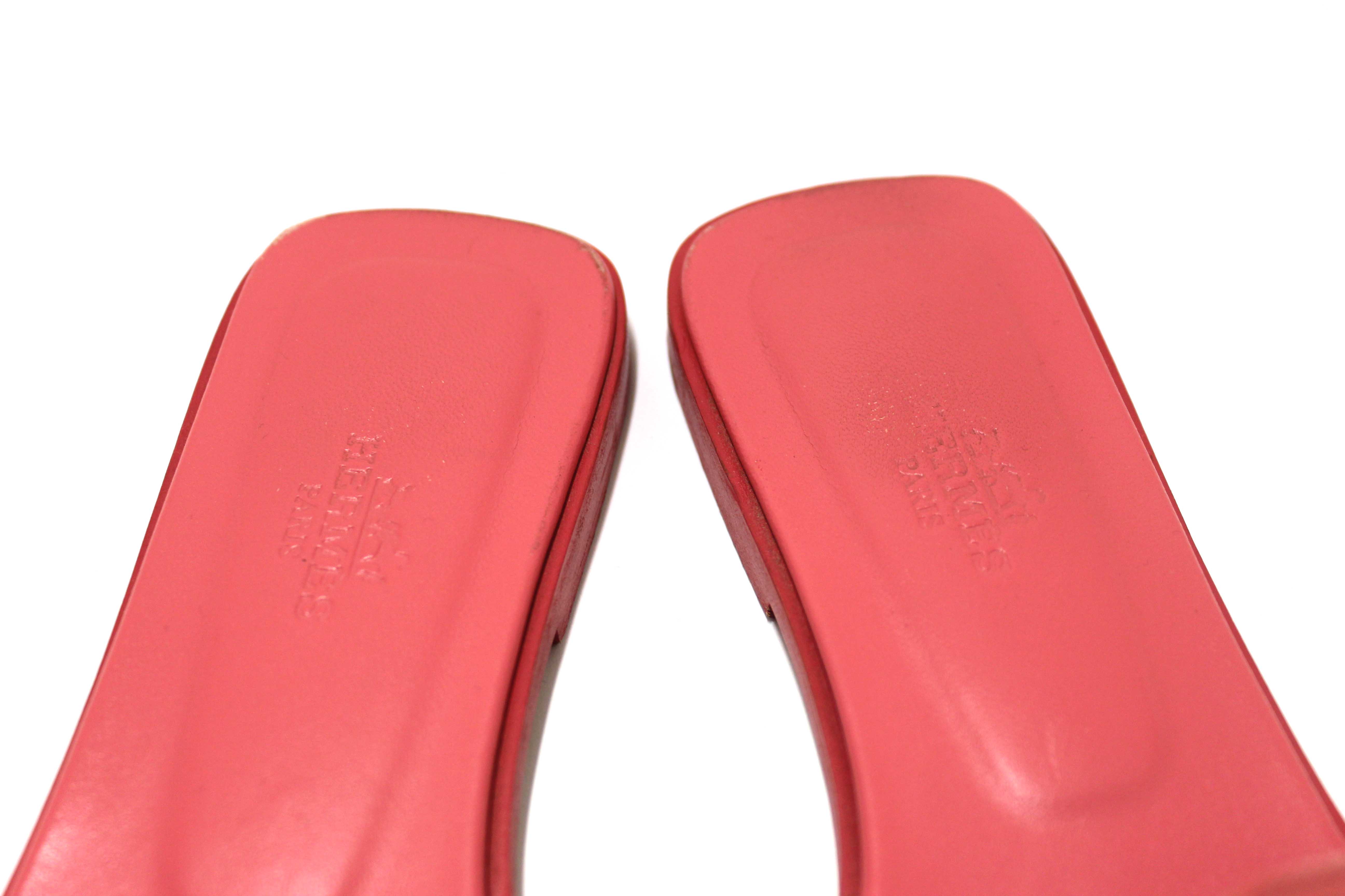 Authentic Hermes Pink Calfskin Leather Oran Flat Sandals Shoes Size 37