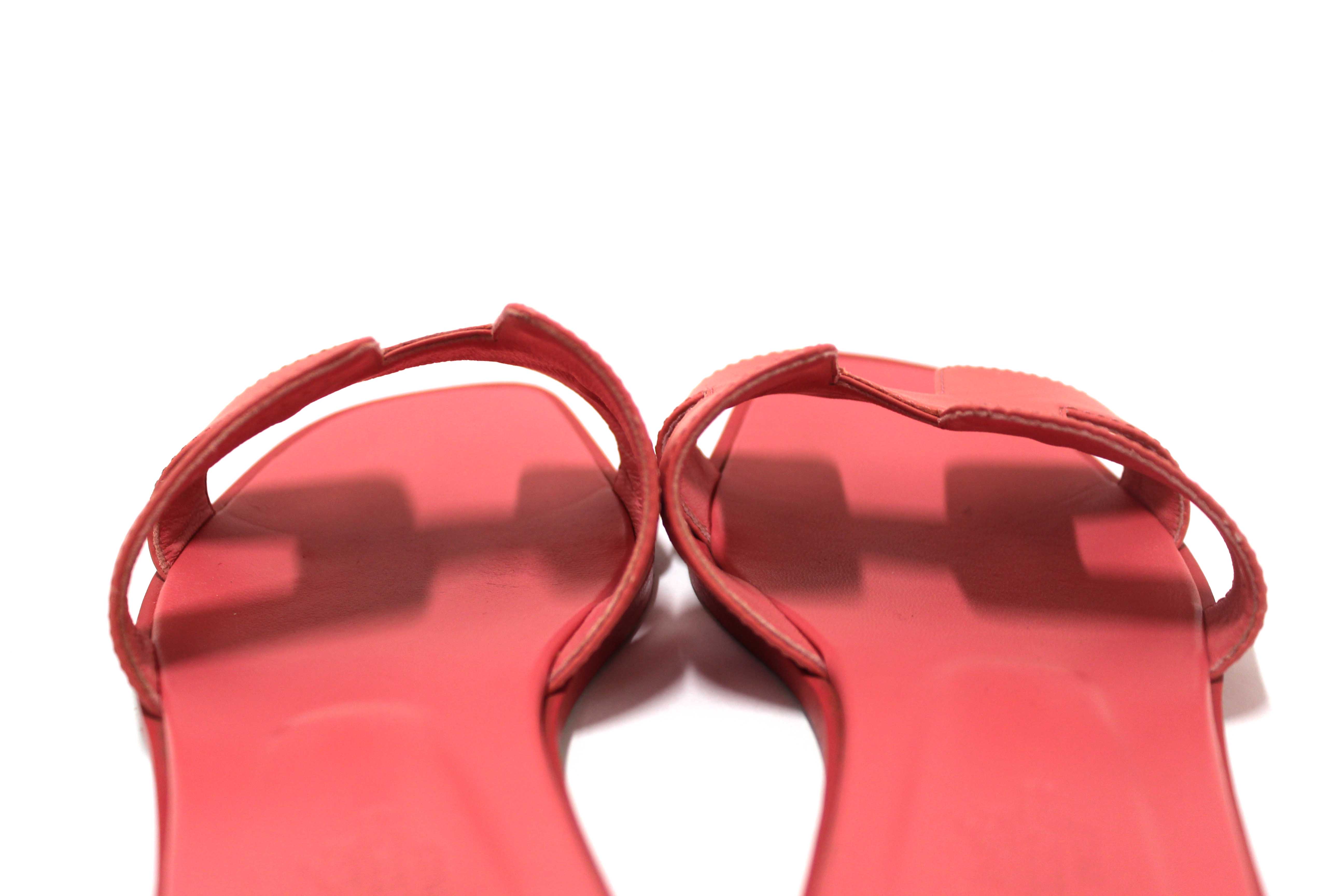 Authentic Hermes Pink Calfskin Leather Oran Flat Sandals Shoes Size 37