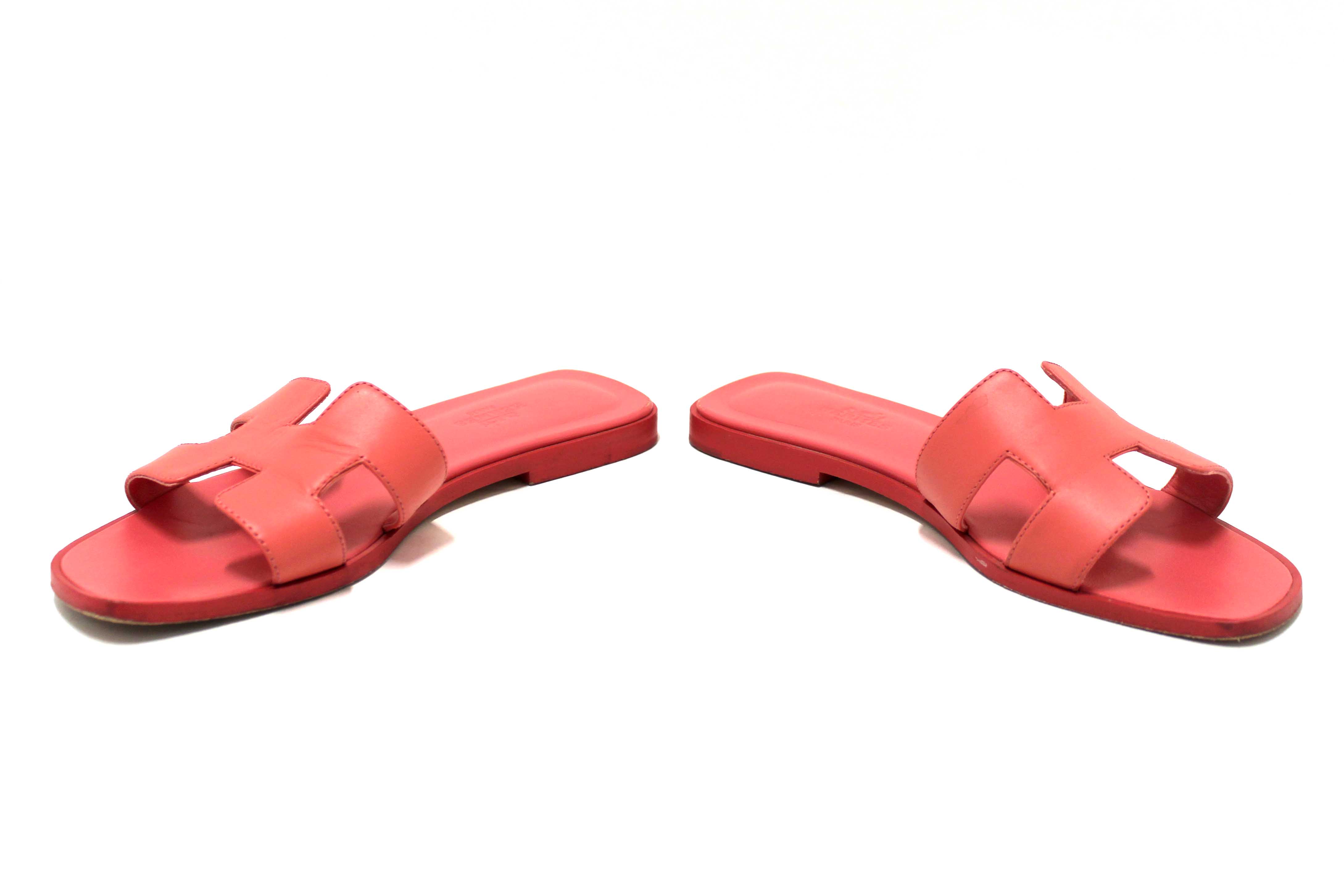 Authentic Hermes Pink Calfskin Leather Oran Flat Sandals Shoes Size 37