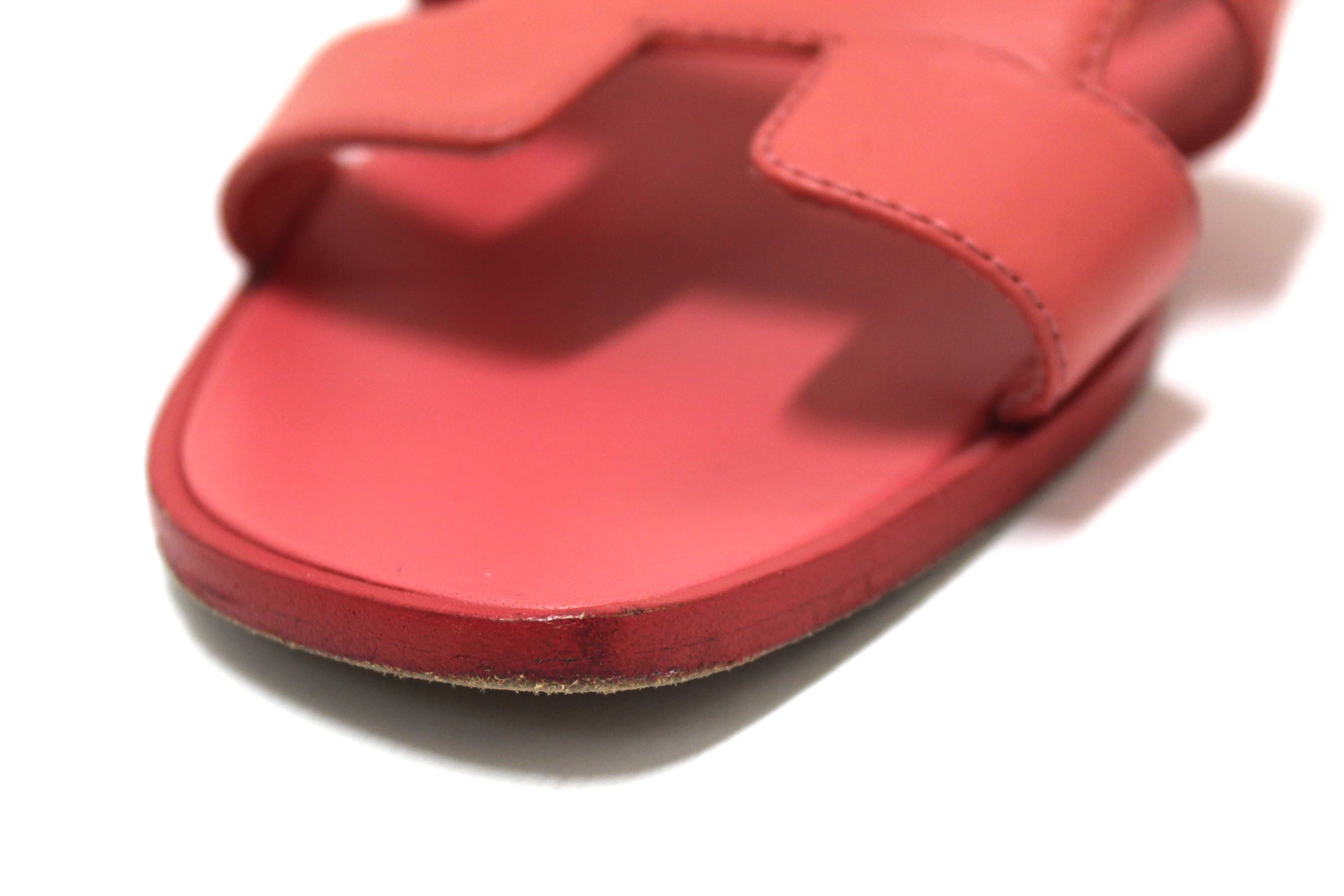 Authentic Hermes Pink Calfskin Leather Oran Flat Sandals Shoes Size 37