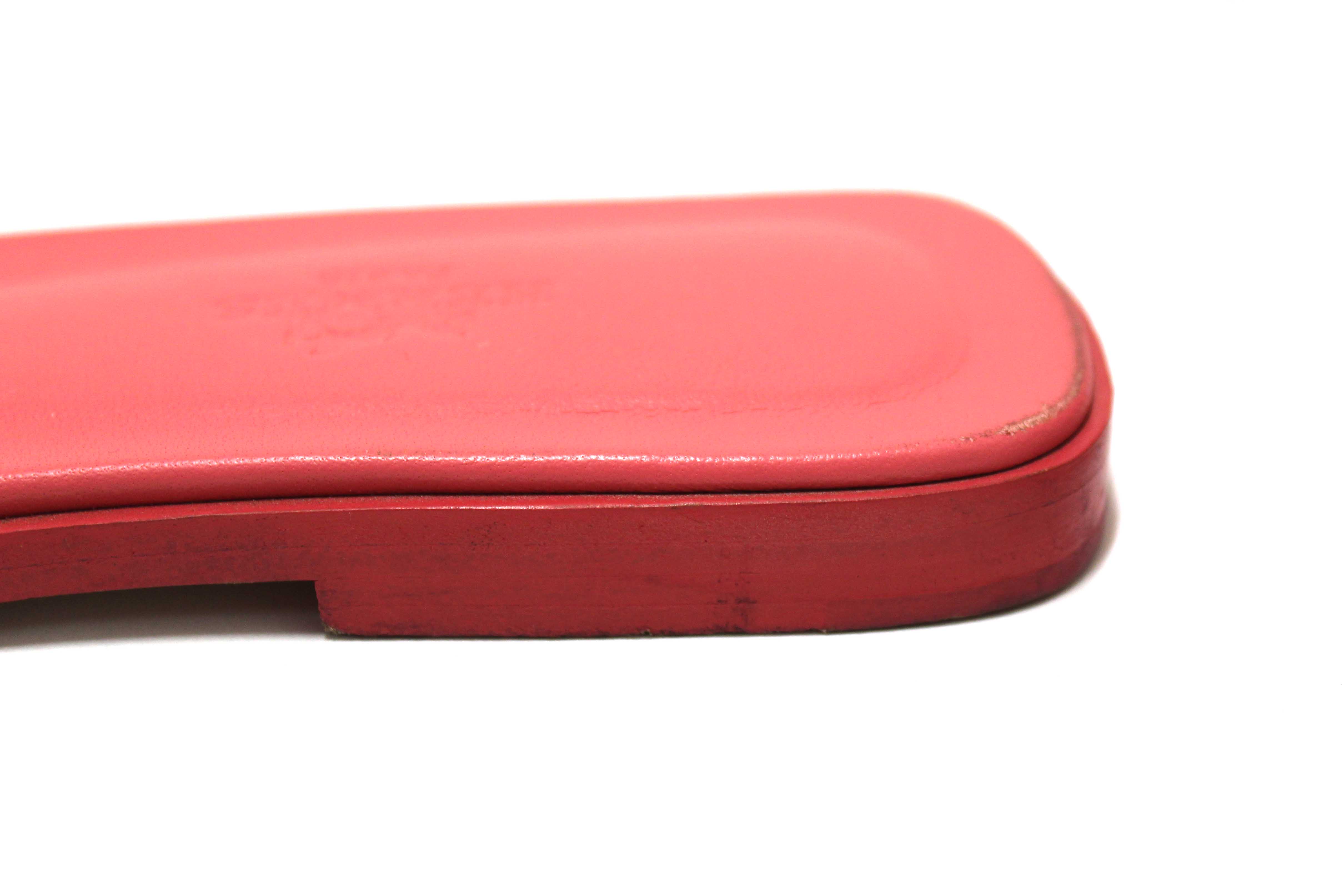 Authentic Hermes Pink Calfskin Leather Oran Flat Sandals Shoes Size 37