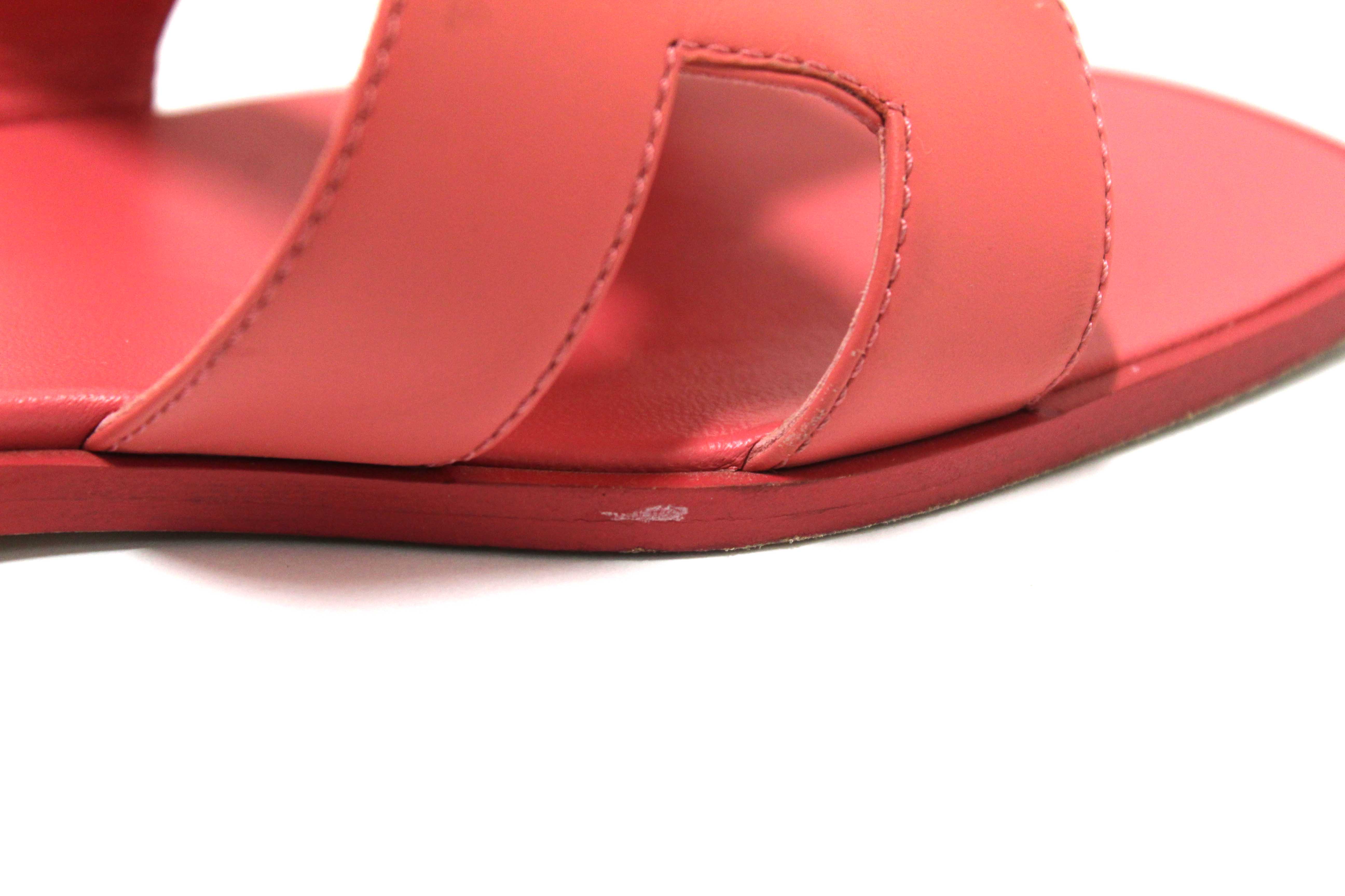Authentic Hermes Pink Calfskin Leather Oran Flat Sandals Shoes Size 37