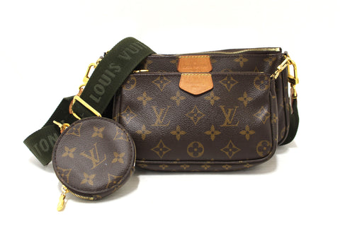 Authentic Louis Vuitton Classic Monogram Khaki Green Strap Multi-Pochette Accessoires Bag