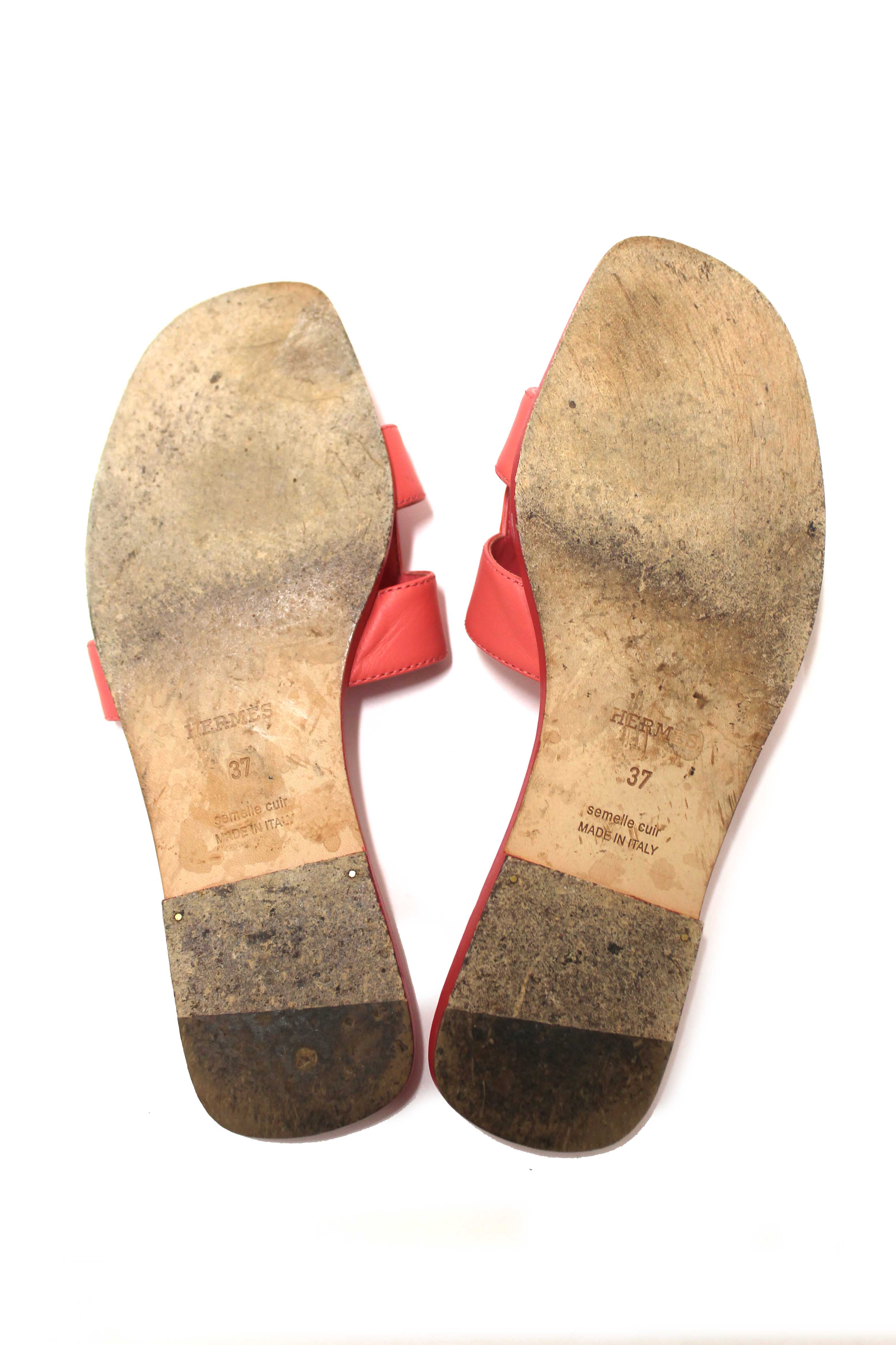 Authentic Hermes Pink Calfskin Leather Oran Flat Sandals Shoes Size 37