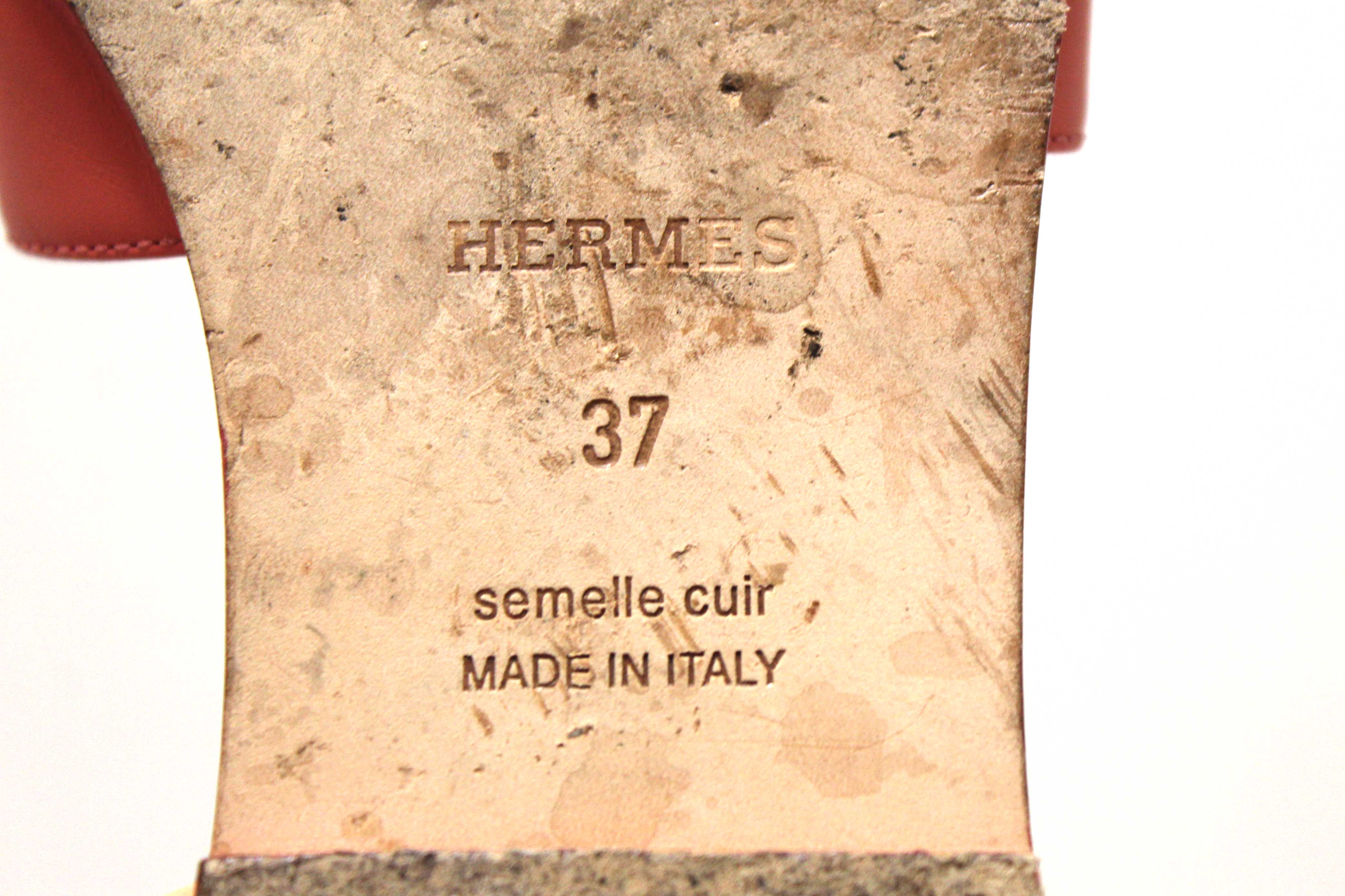 Authentic Hermes Pink Calfskin Leather Oran Flat Sandals Shoes Size 37