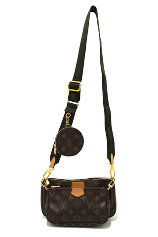 Authentic Louis Vuitton Classic Monogram Khaki Green Strap Multi-Pochette Accessoires Bag