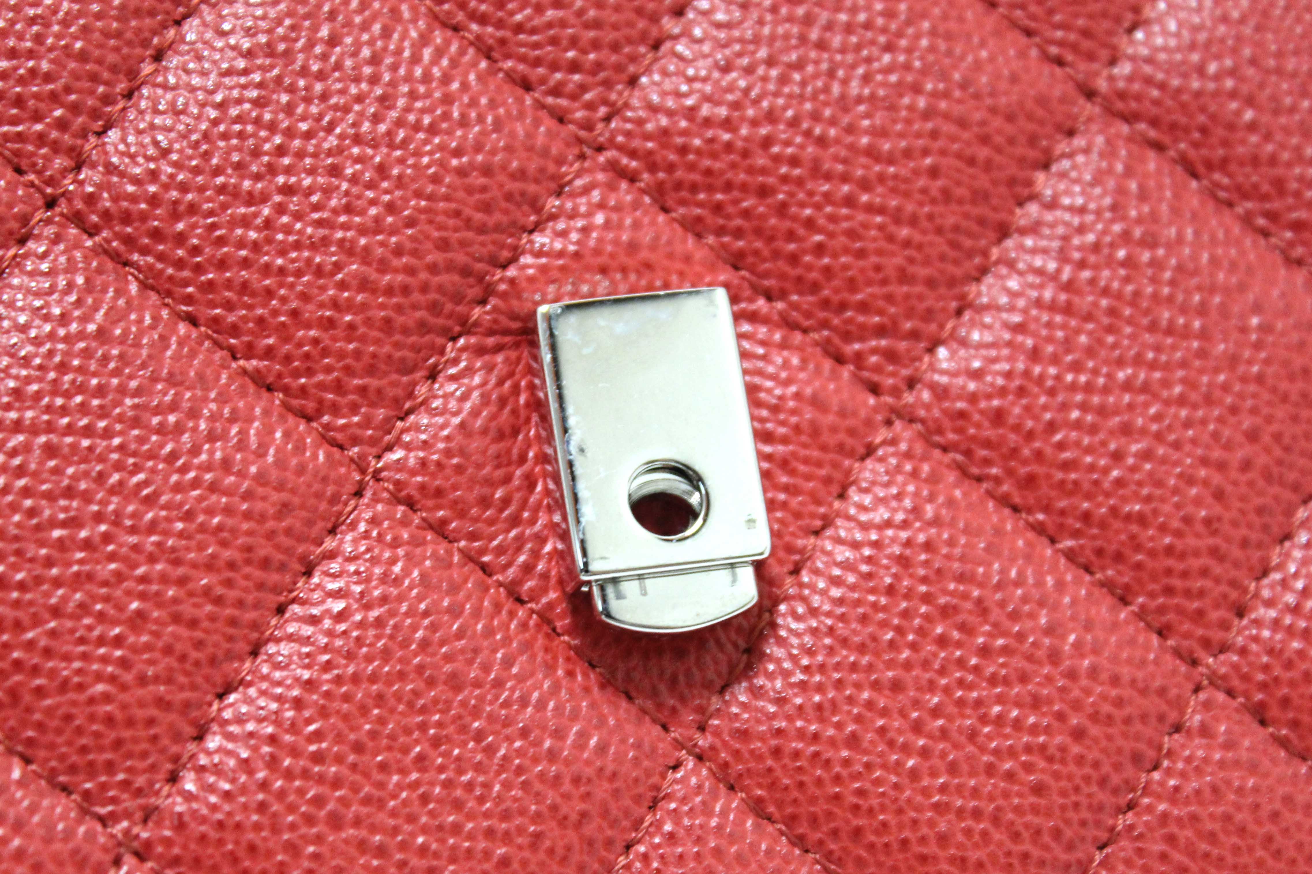Authentic Chanel Red Quilted Caviar Leather CC Box Flap Long Wallet